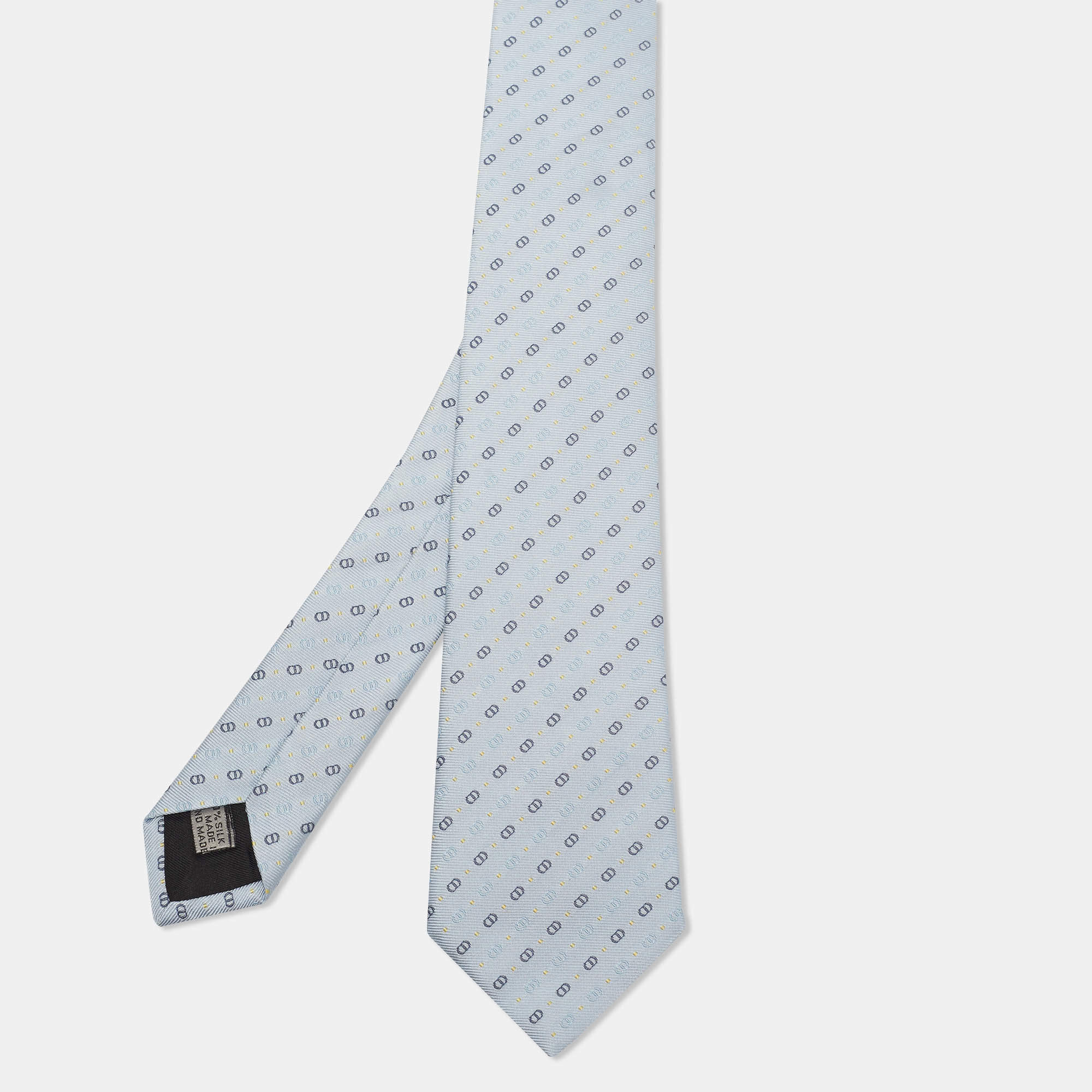 Pre Owned Dior Homme Blue Monogram Silk Jacquard Classic Tie