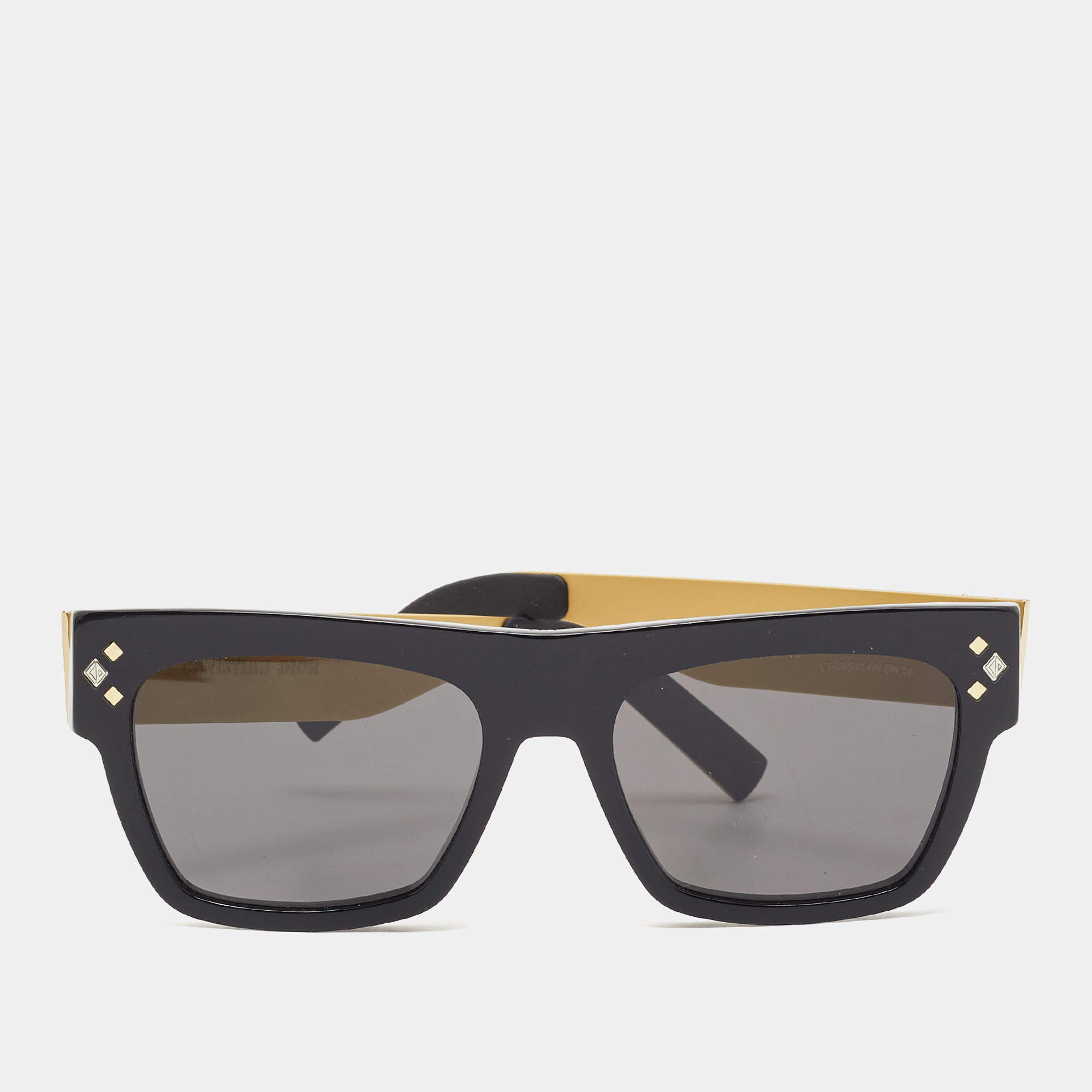 Pre Owned Dior Black/Gold Tone CD Diamond S8I Square Sunglasses