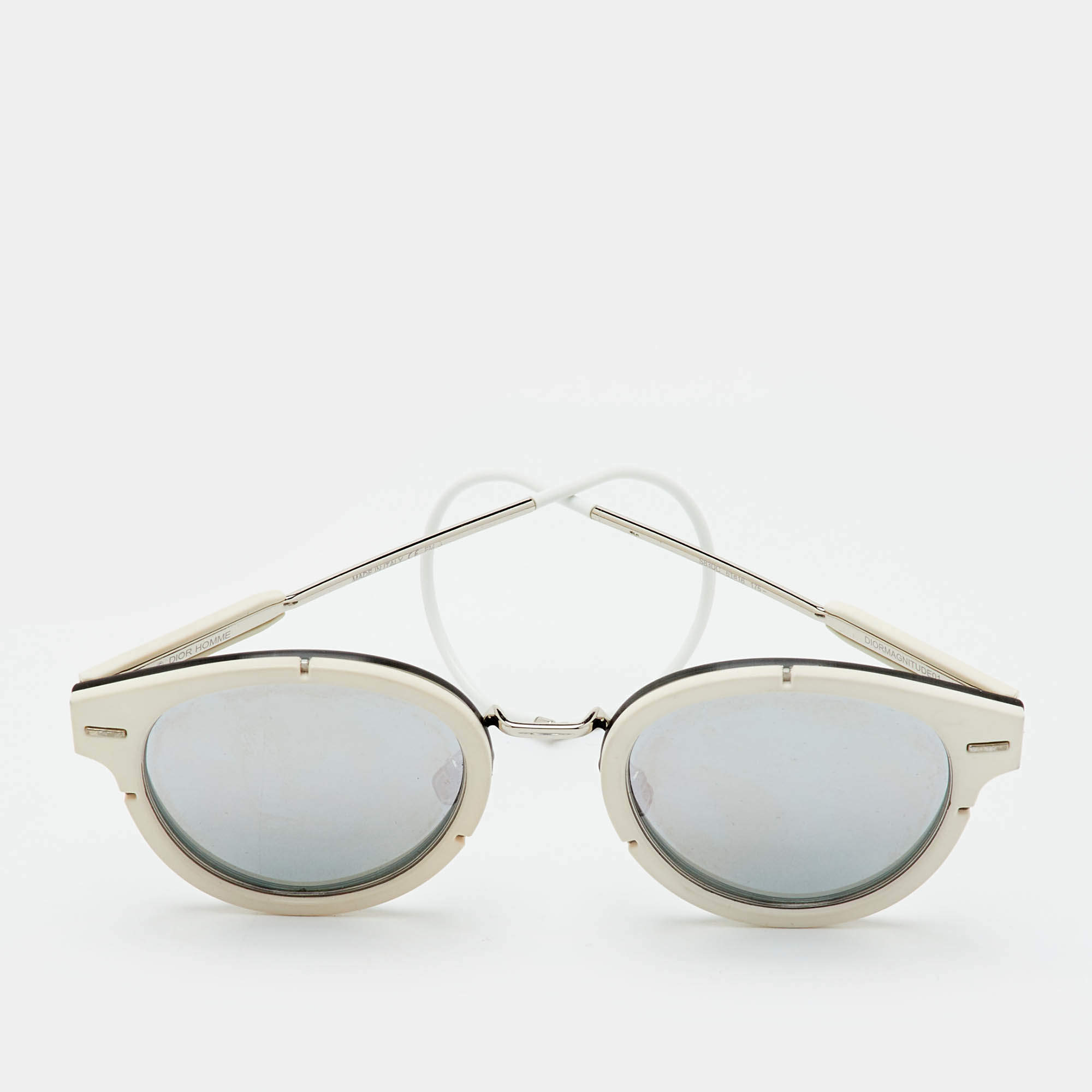 Pre Owned Dior Homme White/Grey DiorMagnitude01 Round Sunglasses