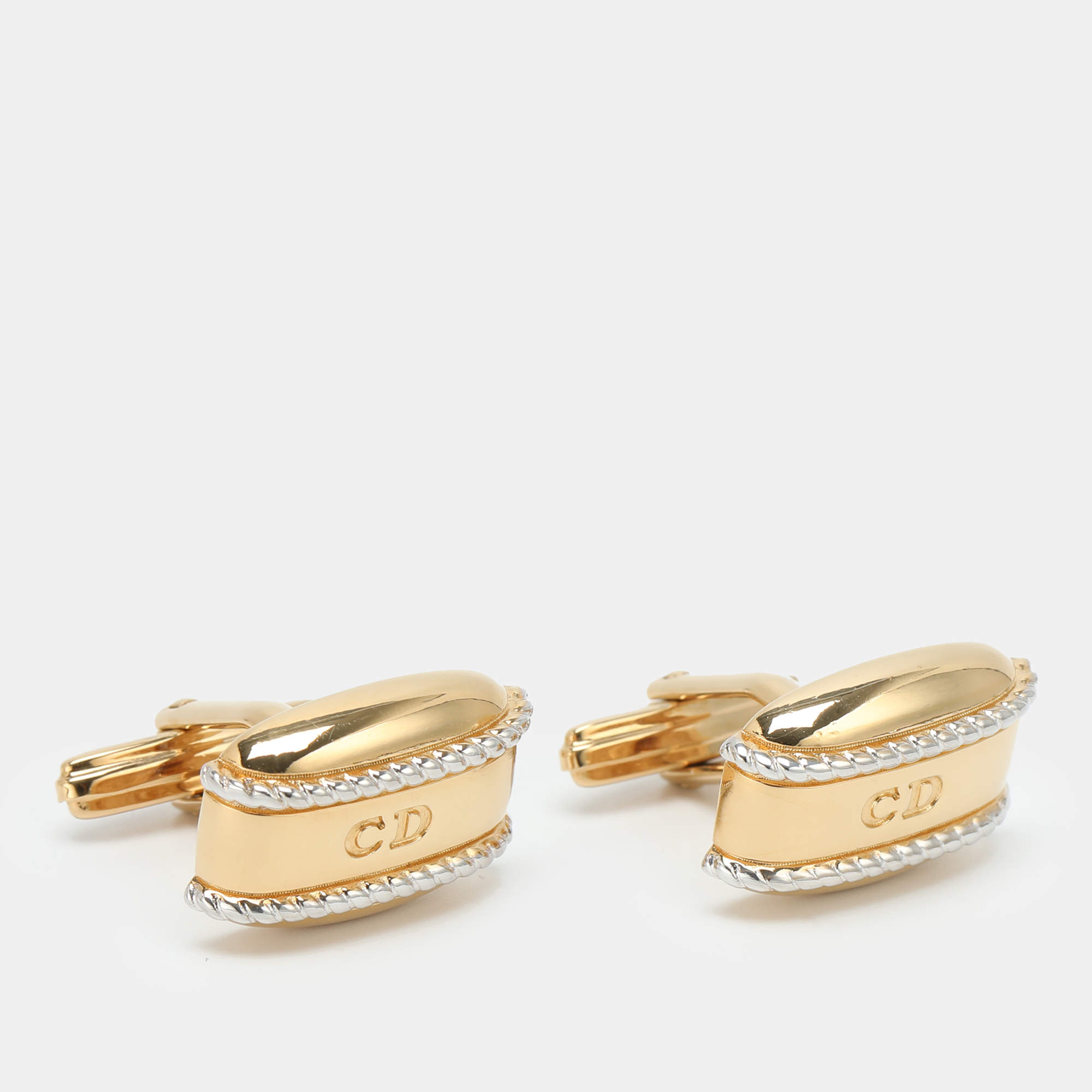 Pre Owned Dior Two Tone Metal CD Toggle Cufflinks
