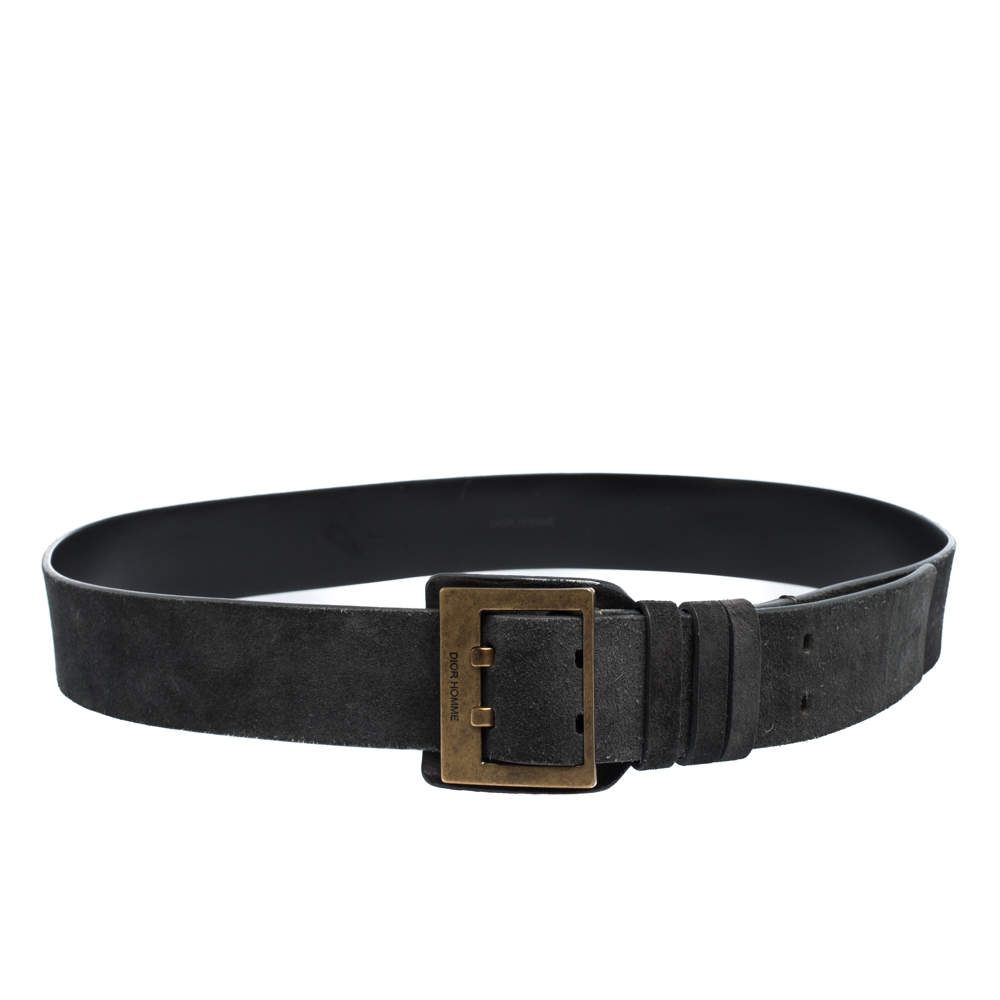 Pre Owned Dior Homme Black Suede Buckle Belt 100CM
