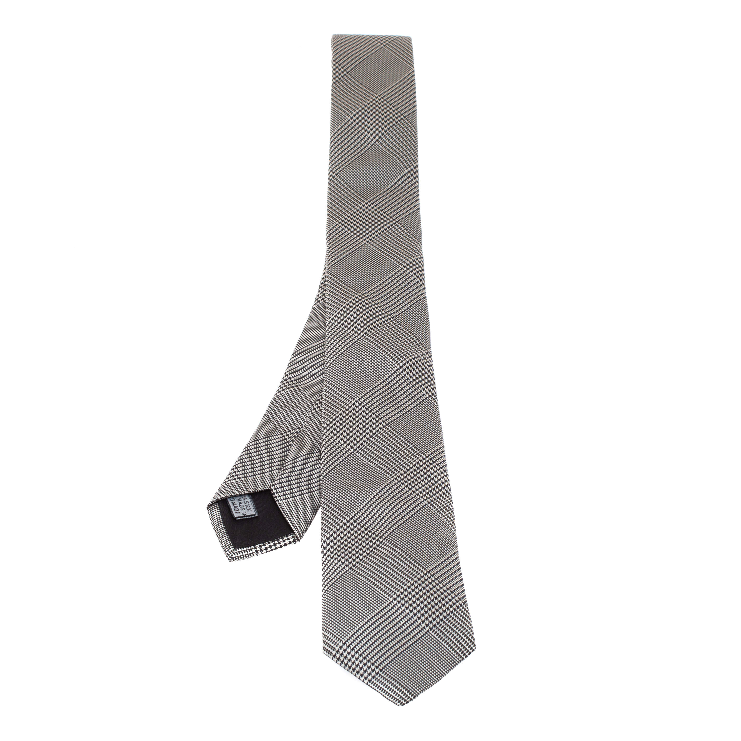 Pre Owned Dior Monochrome Prince of Wales Silk Skinny Tie