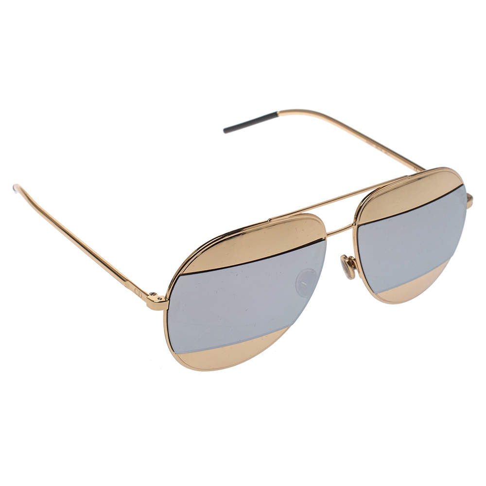 Dior Gold Tone/Silver Mirrored DiorSplit1 Aviator Sunglasses 