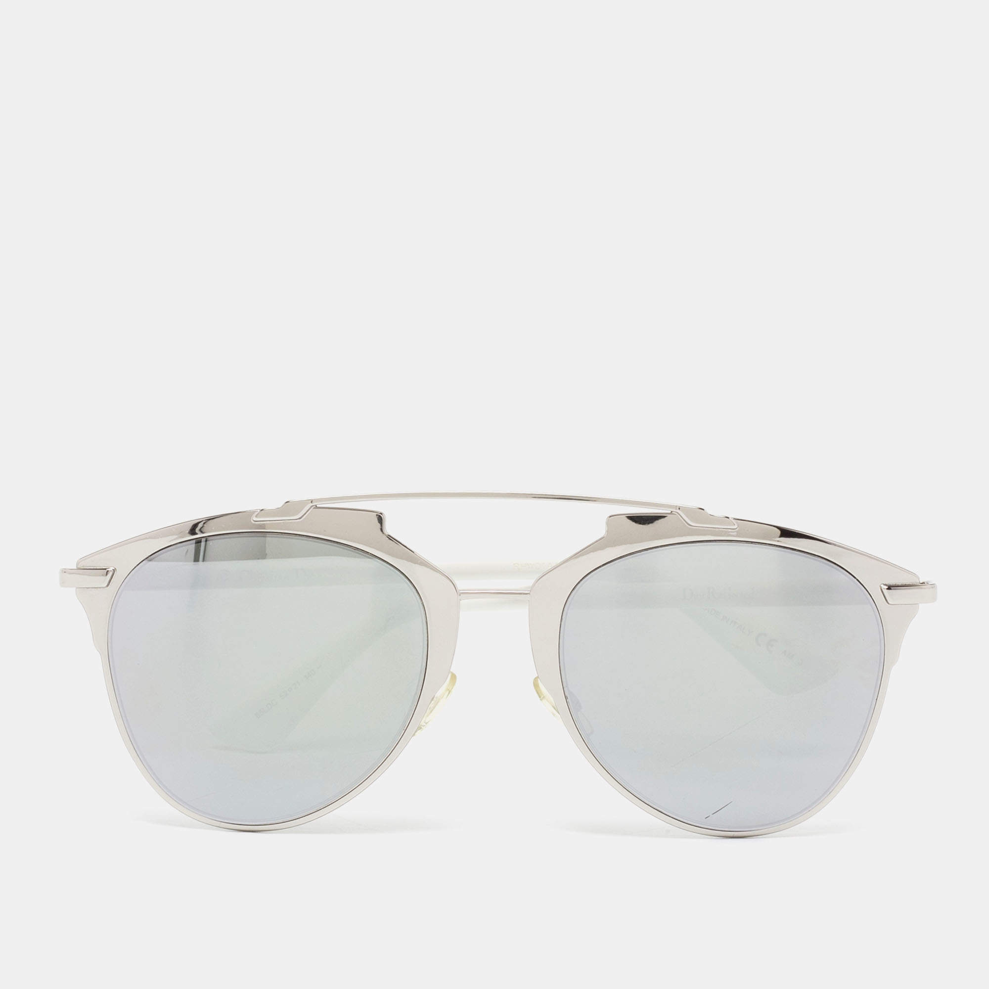 Pre Owned Dior Silver Tone / Grey DiorReflected 85LDC Aviator Sunglasses