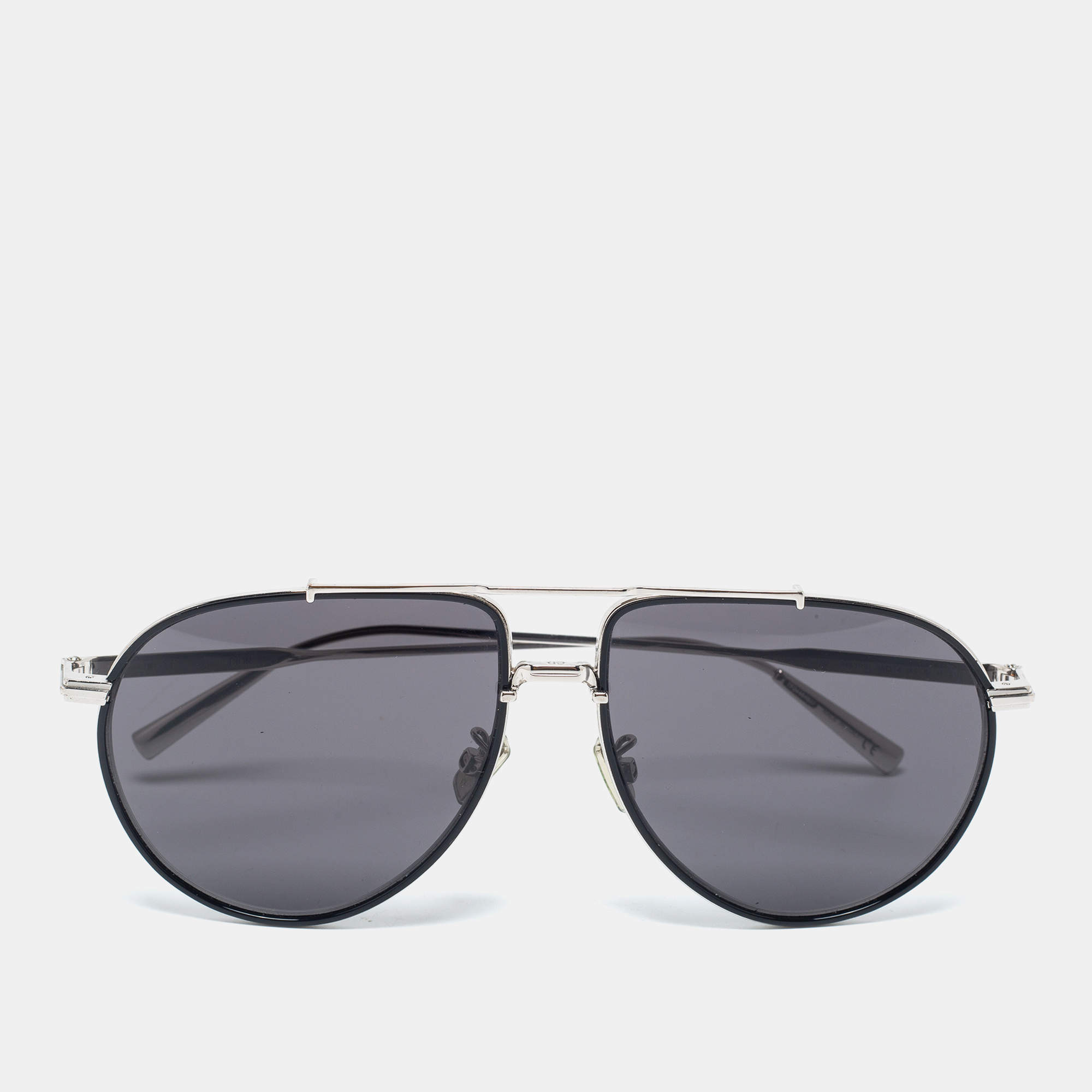 Pre Owned Dior Silver Tone/ Smoke DiorBlackSuit AU Pilot Sunglasses