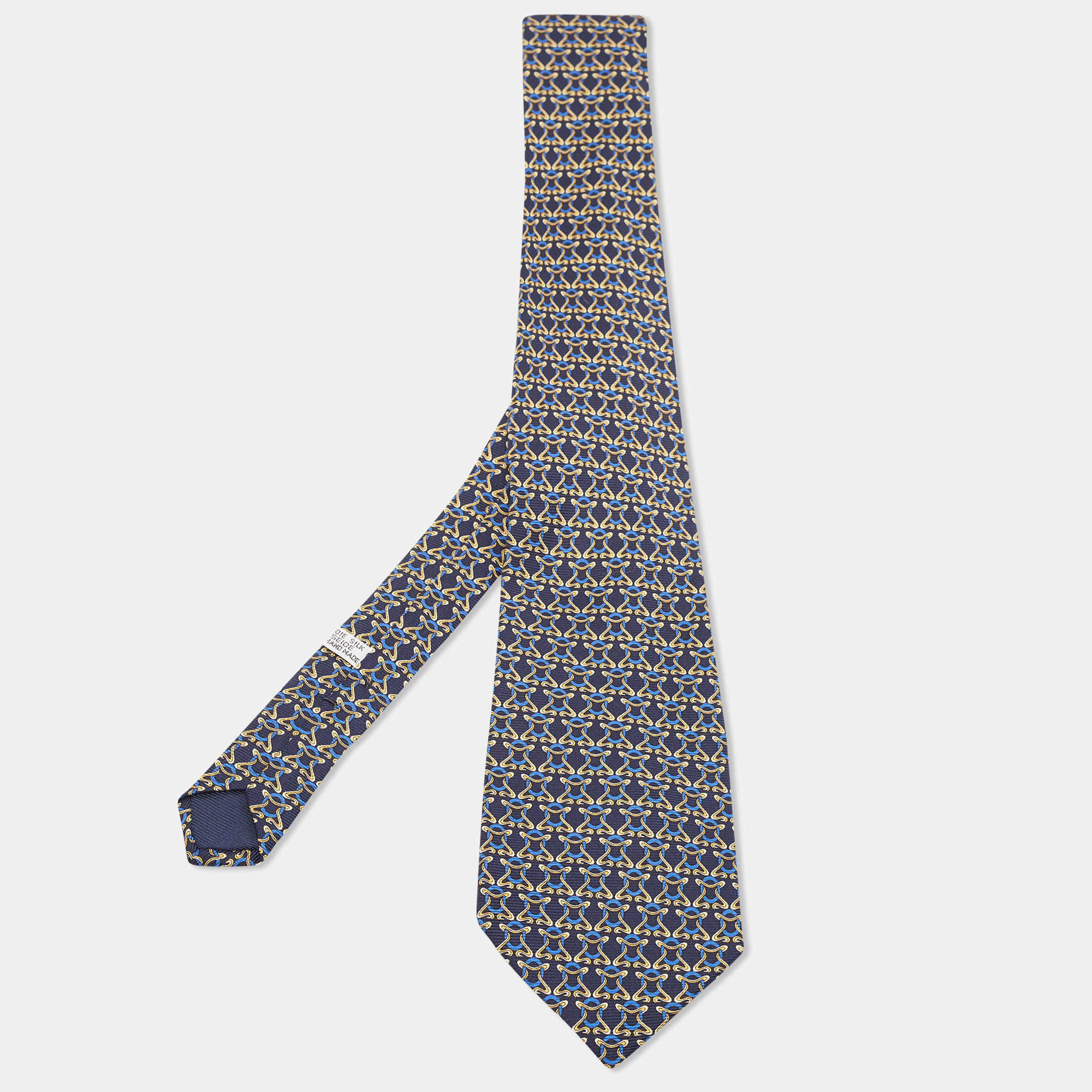 Pre Owned Christian Dior Navy Blue Printed Silk Tie