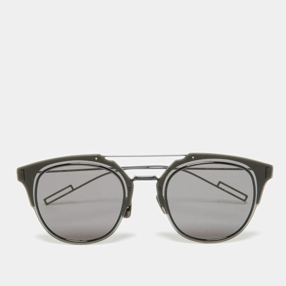 Pre Owned Dior Homme Diorcompost1.0 Black/Grey 0062K Aviator Sunglasses