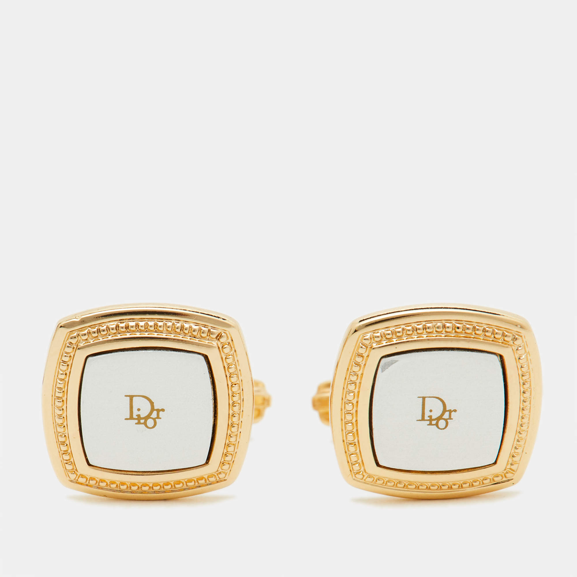 Dior Vintage Logo Two Tone Square Cufflinks 