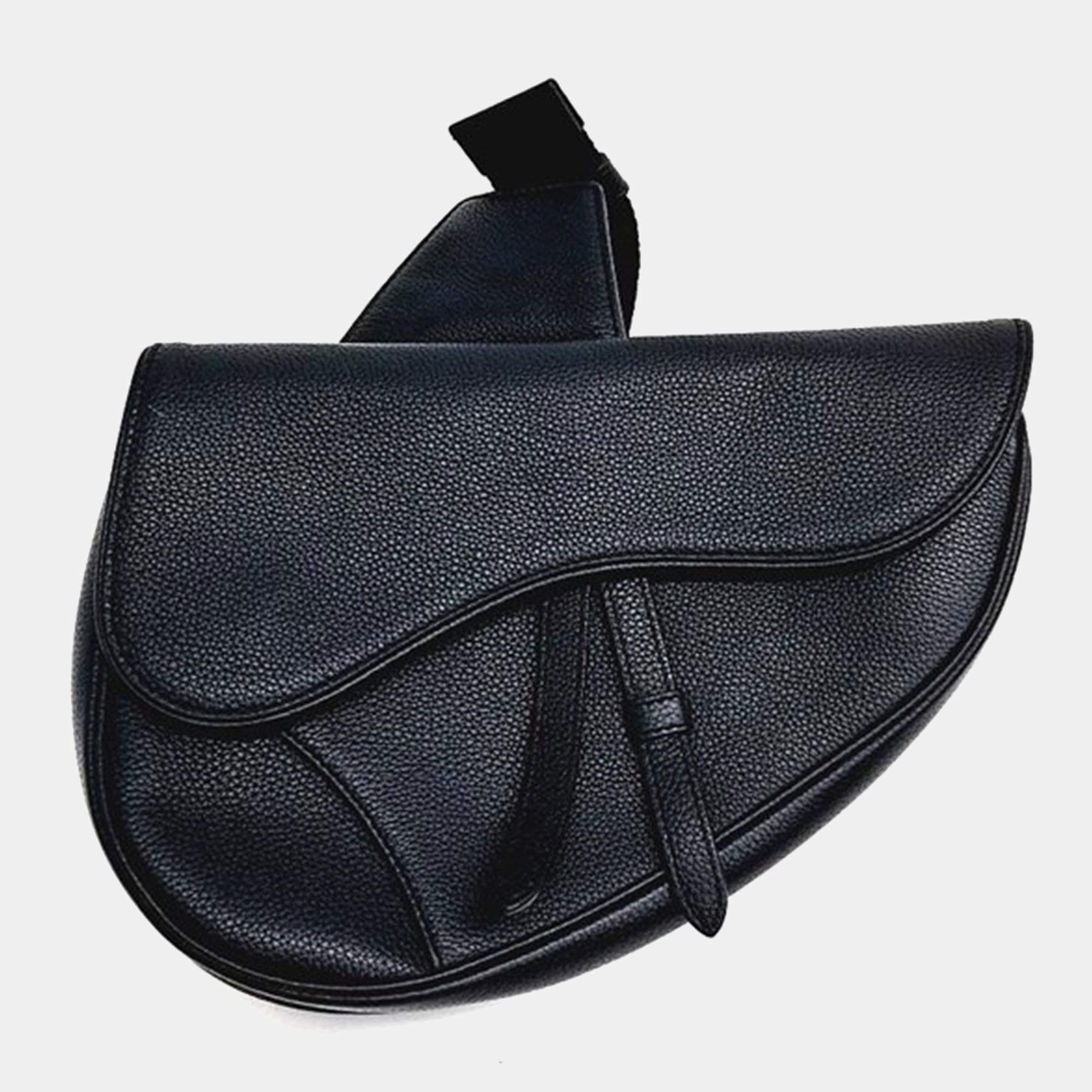 Dior Black Pebbled Leather Saddle bag