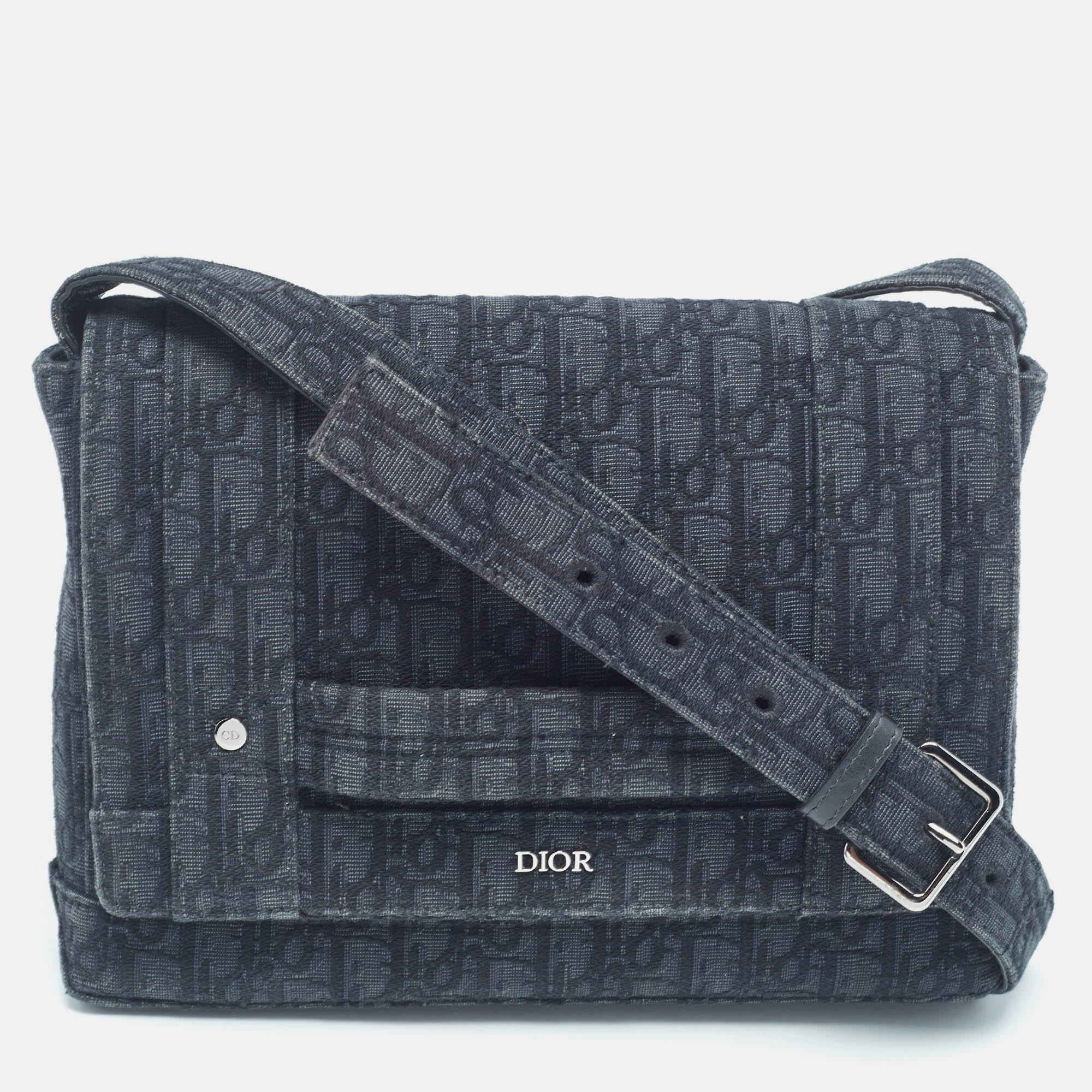 Dior Black Oblique Canvas Flap Messenger Bag