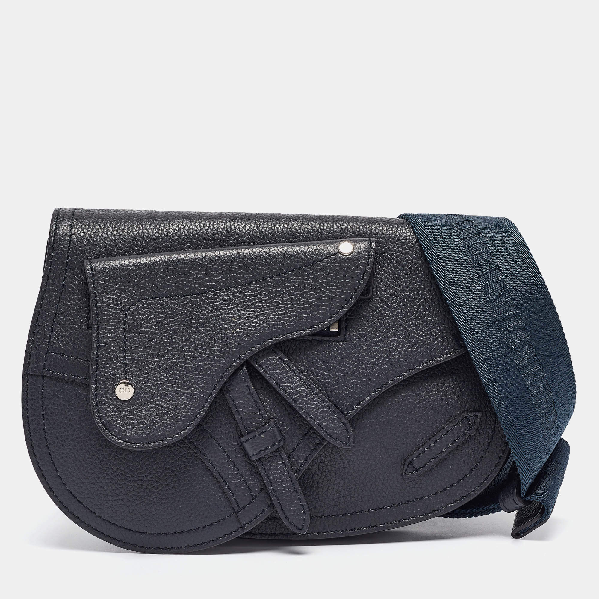 Dior Navy Blue Leather Saddle Crossbody Bag