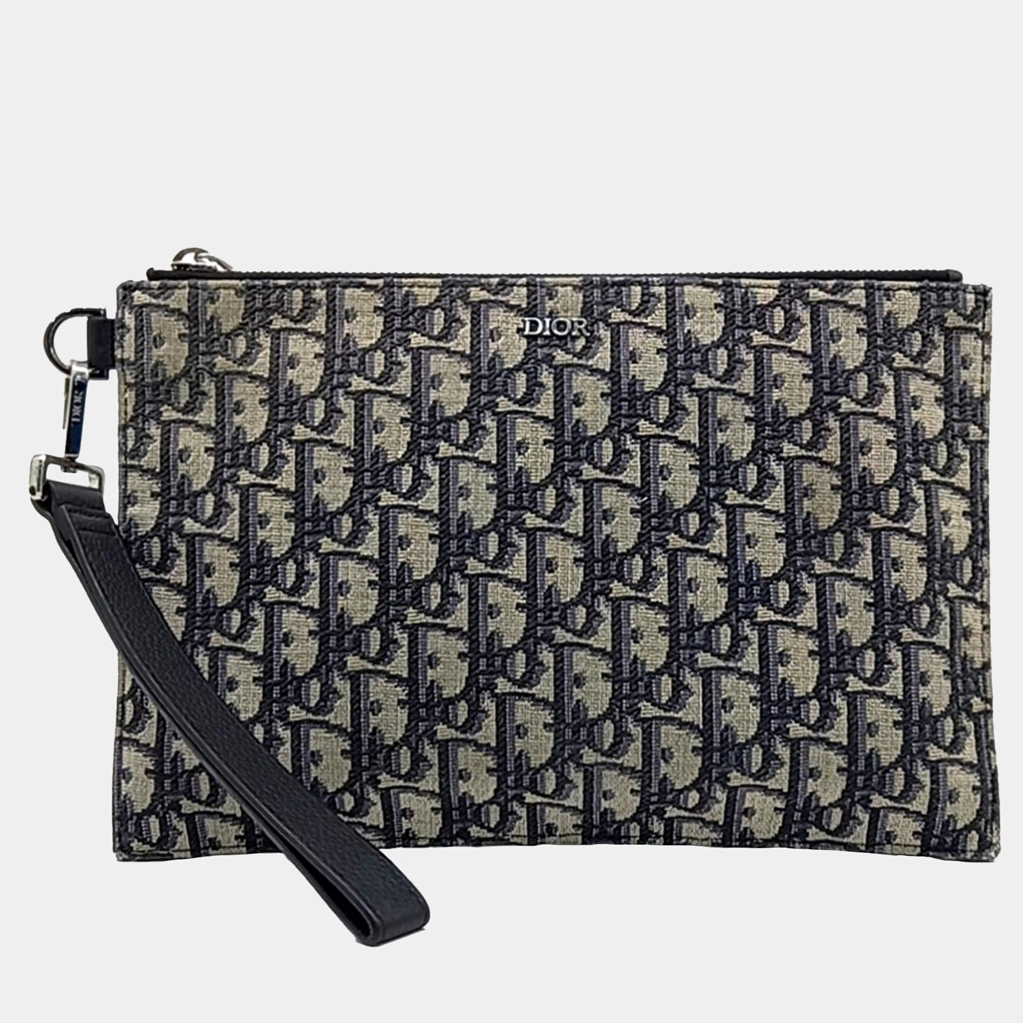 Dior Navy Blue Fabric Oblique A5 Pouch