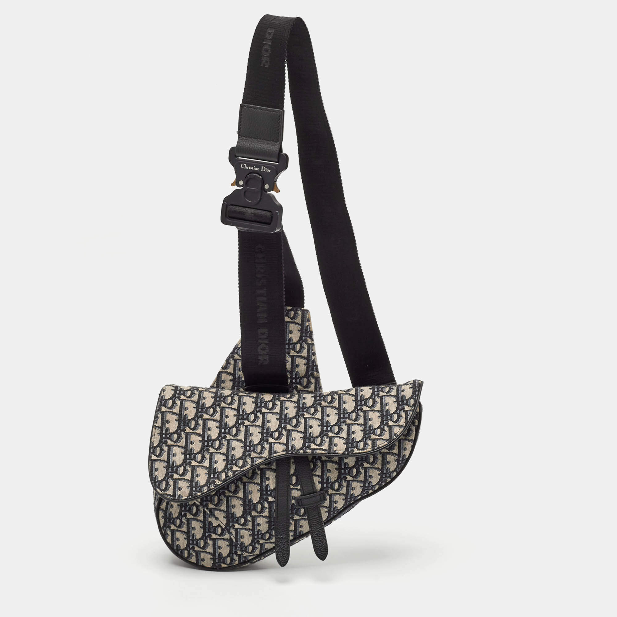 Dior Navy Blue Oblique Jacquard Canvas Saddle Bag