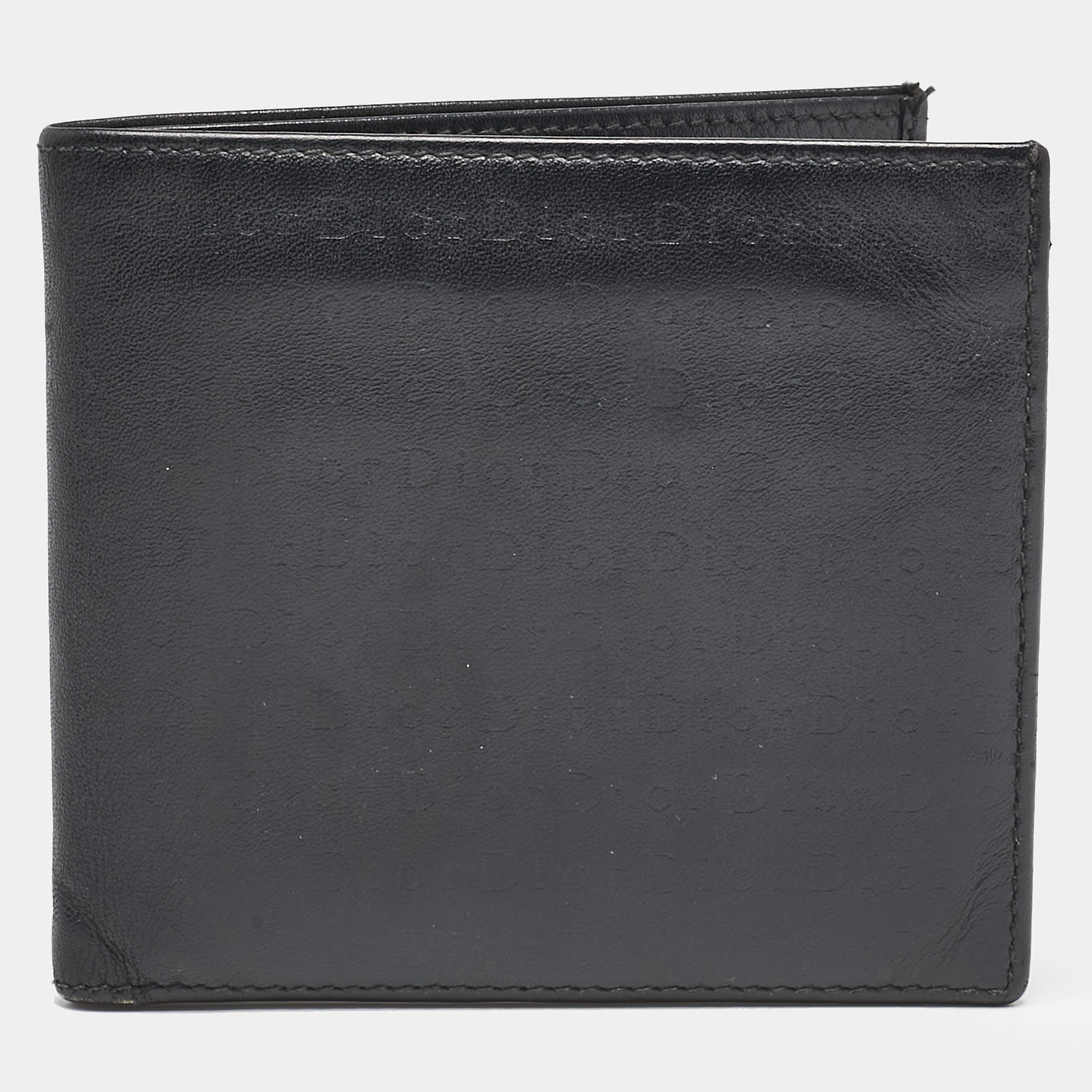 Dior Black Logo Embossed Leather Bifold Wallet