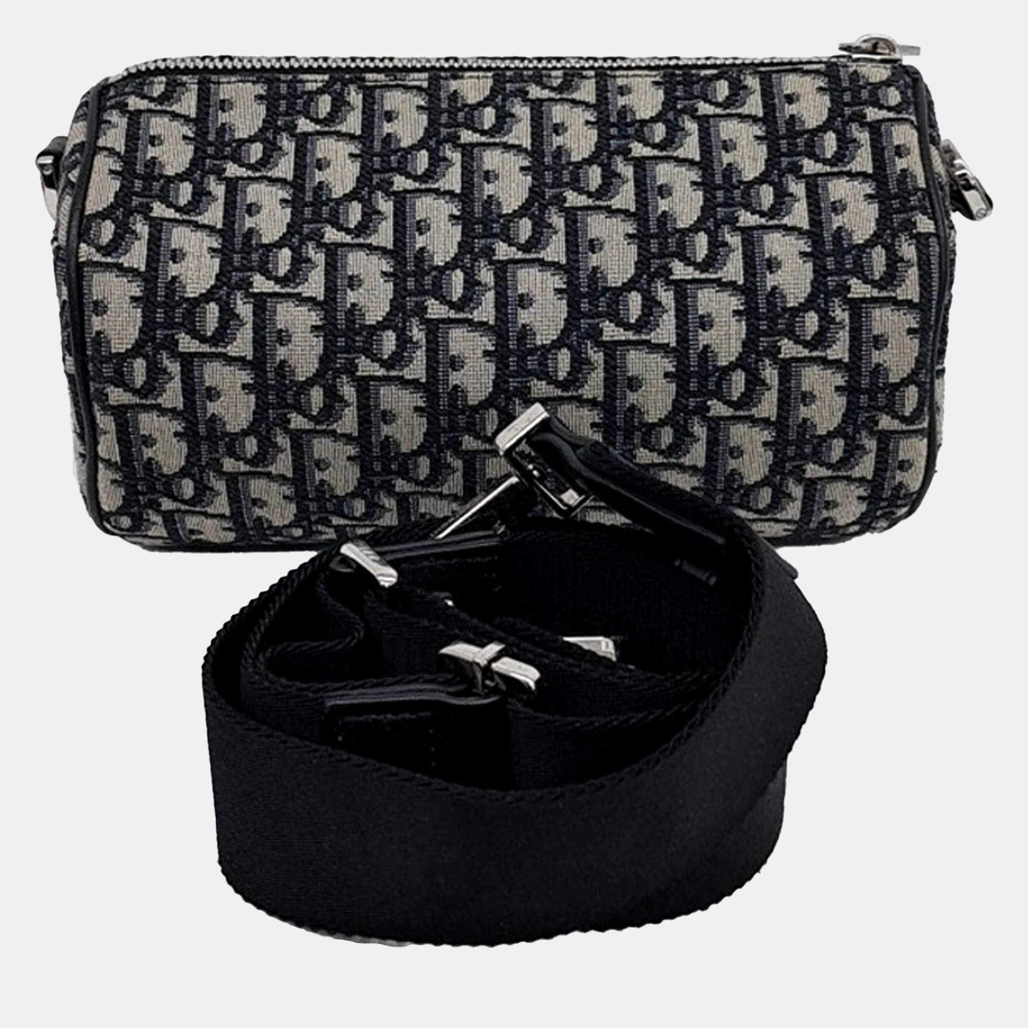 Dior Navy Blue Fabric Oblique Roller Bag