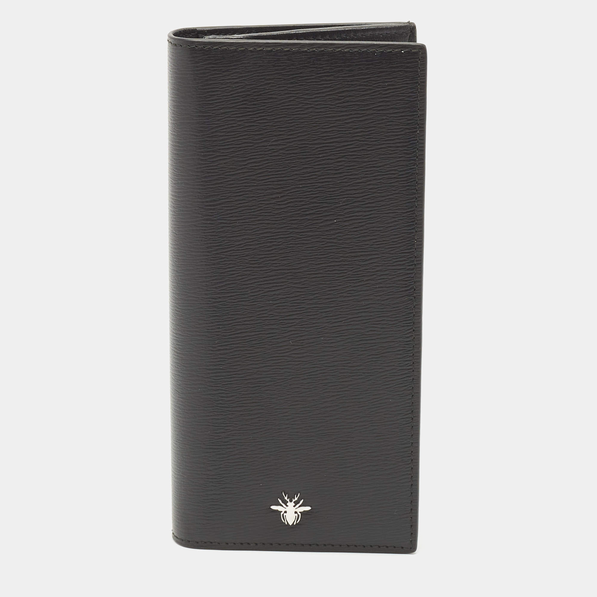 Dior Black Leather Bee Vertical Long Wallet