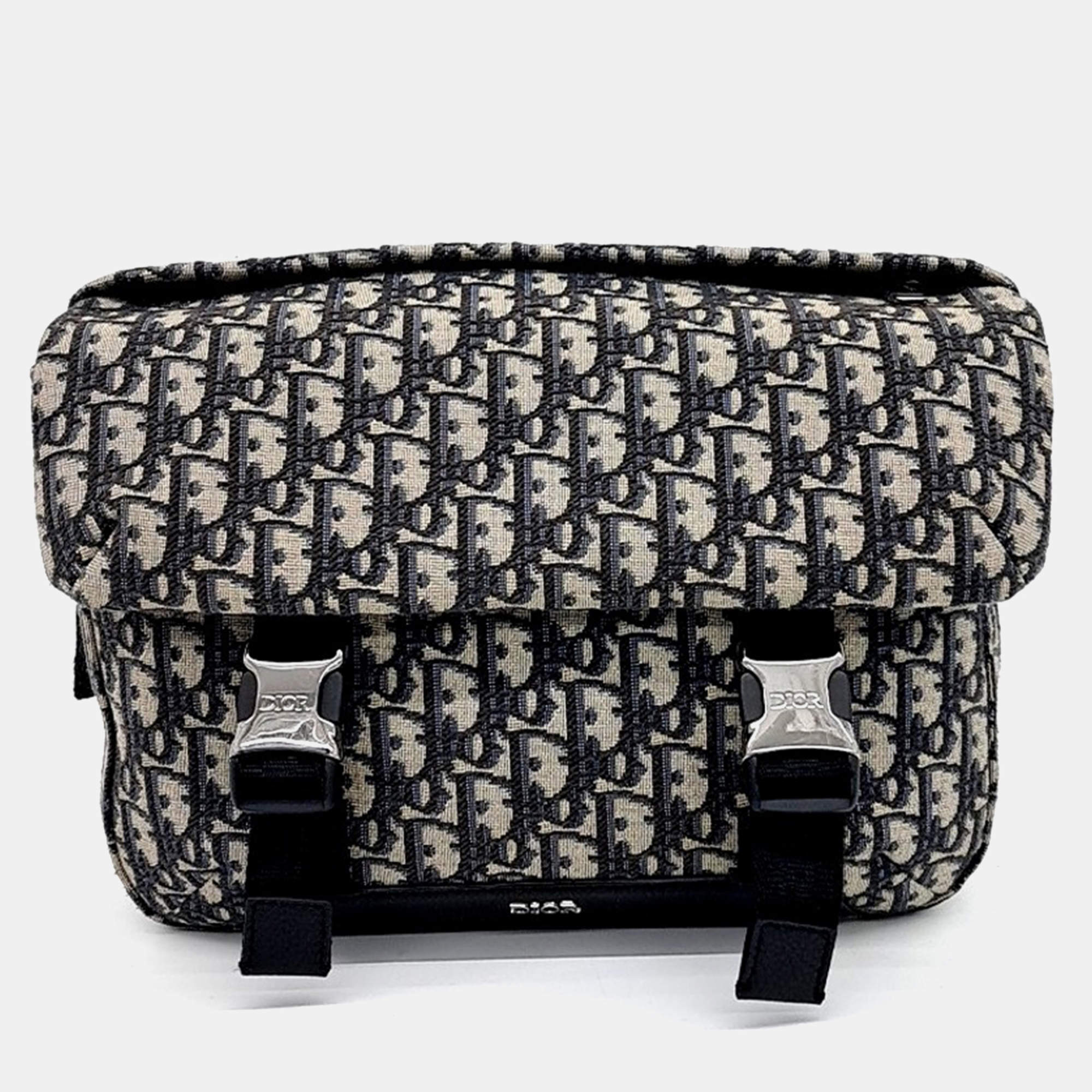 Dior Navy Blue Fabric Oblique Explorer Messenger Bag
