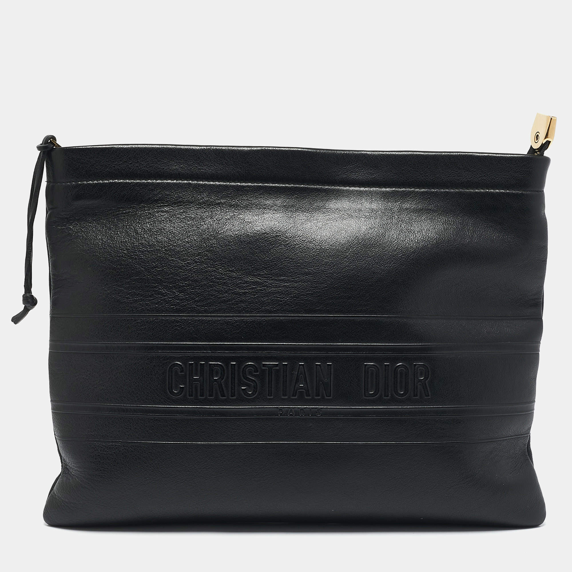 Dior Black Leather Medium Dior Stripe Pouch