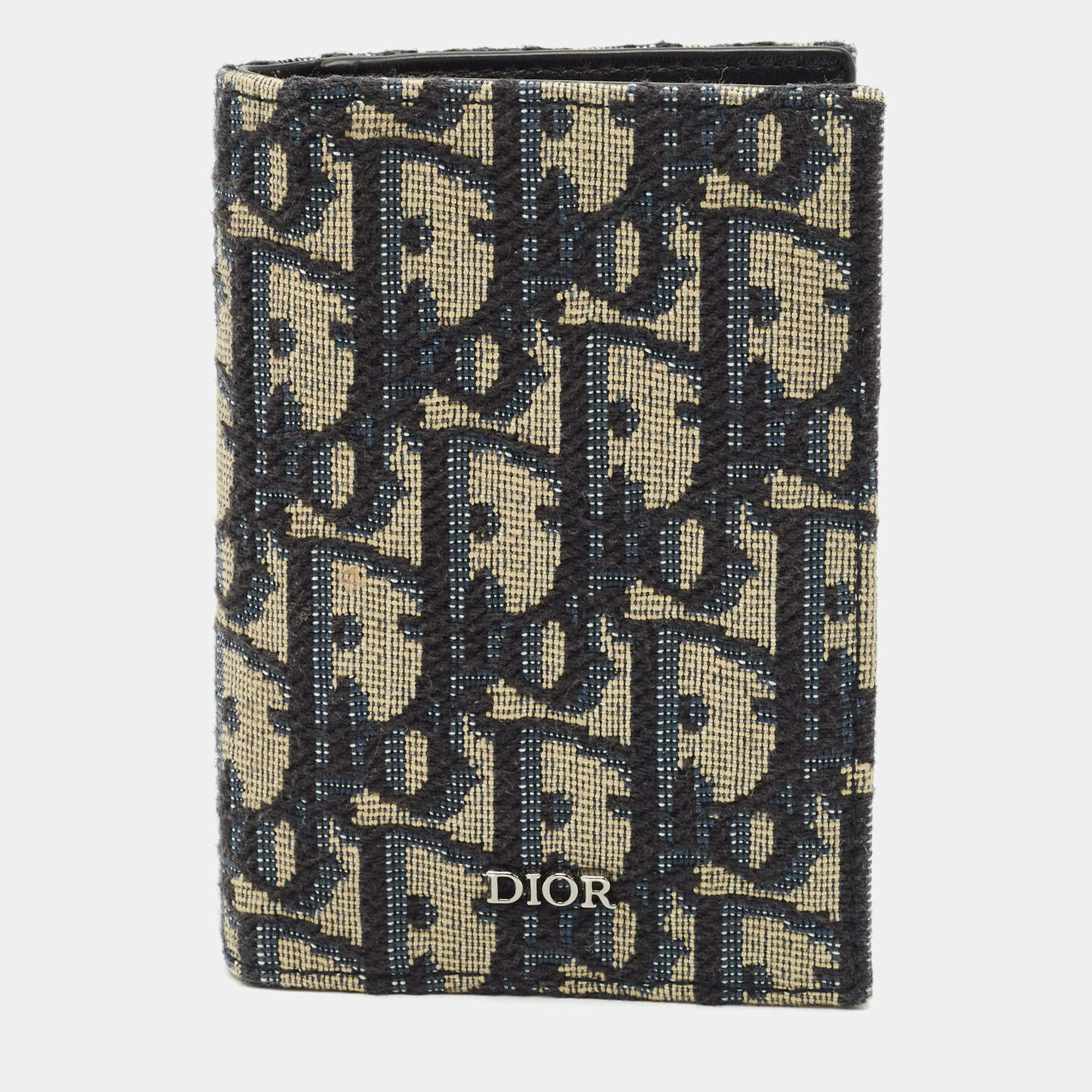 Dior Navy Blue Oblique Canvas Vertical Bifold Wallet