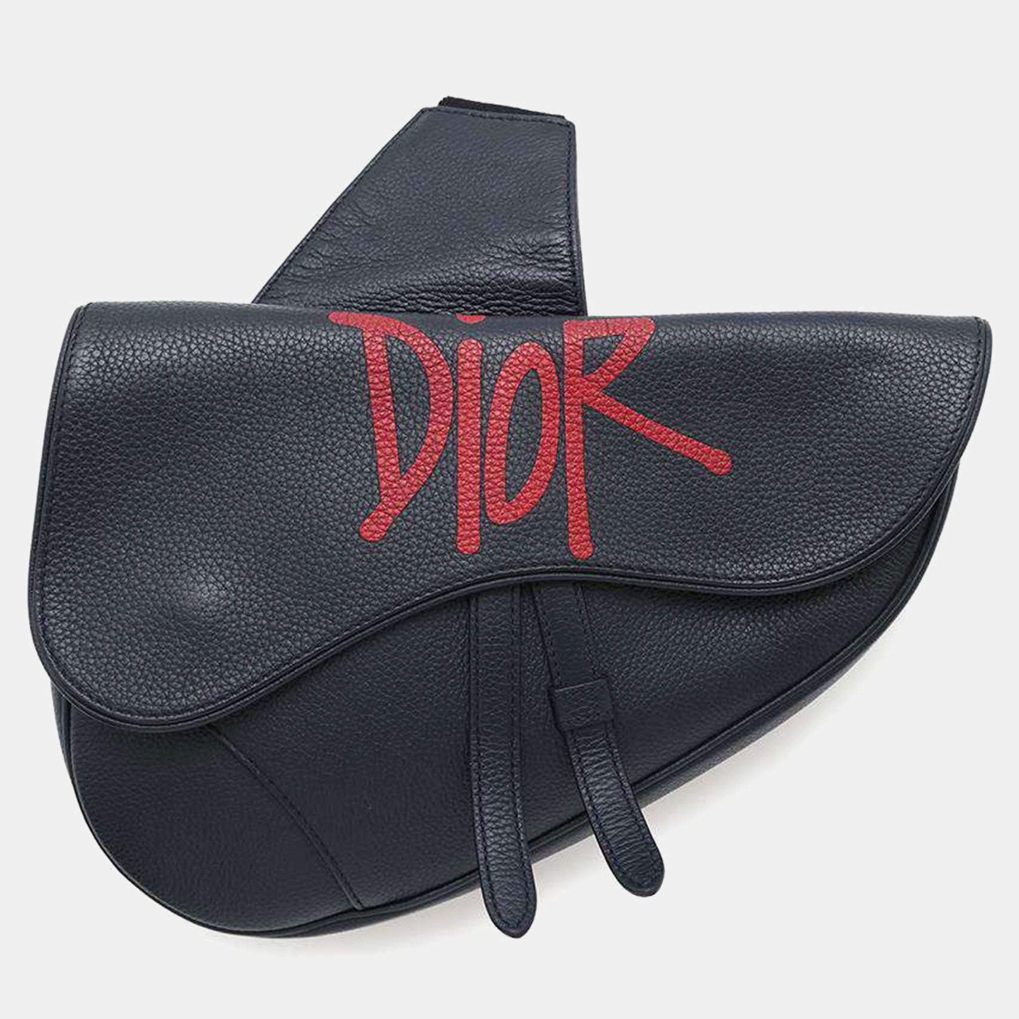 Dior Navy Leather Stussy Collaboration Shoulder Bag