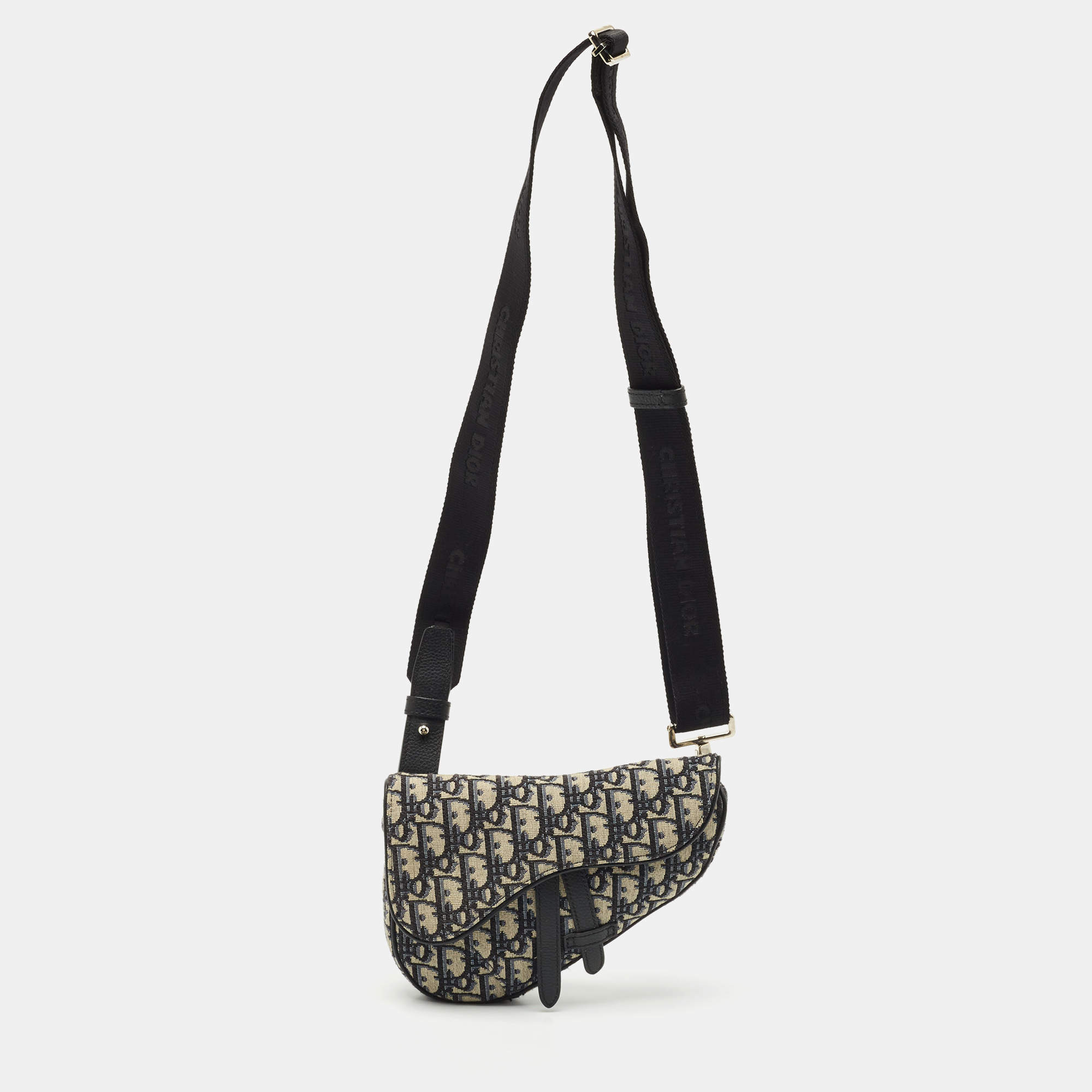 Dior Black/Navy Blue Oblique Canvas and Leather Saddle Crossbody Bag