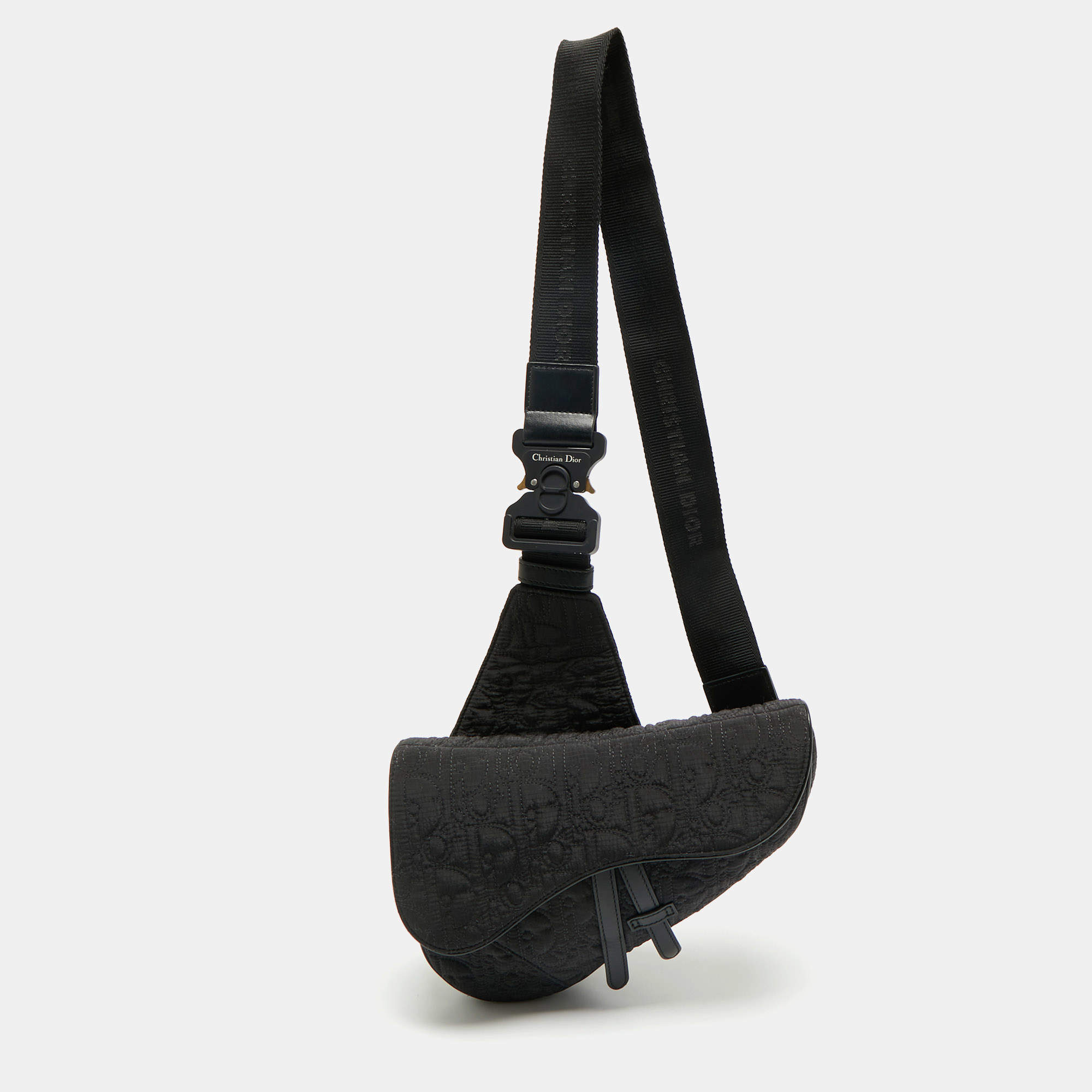 Pre Owned Dior Black Oblique Nylon Saddle Crossbody Bag