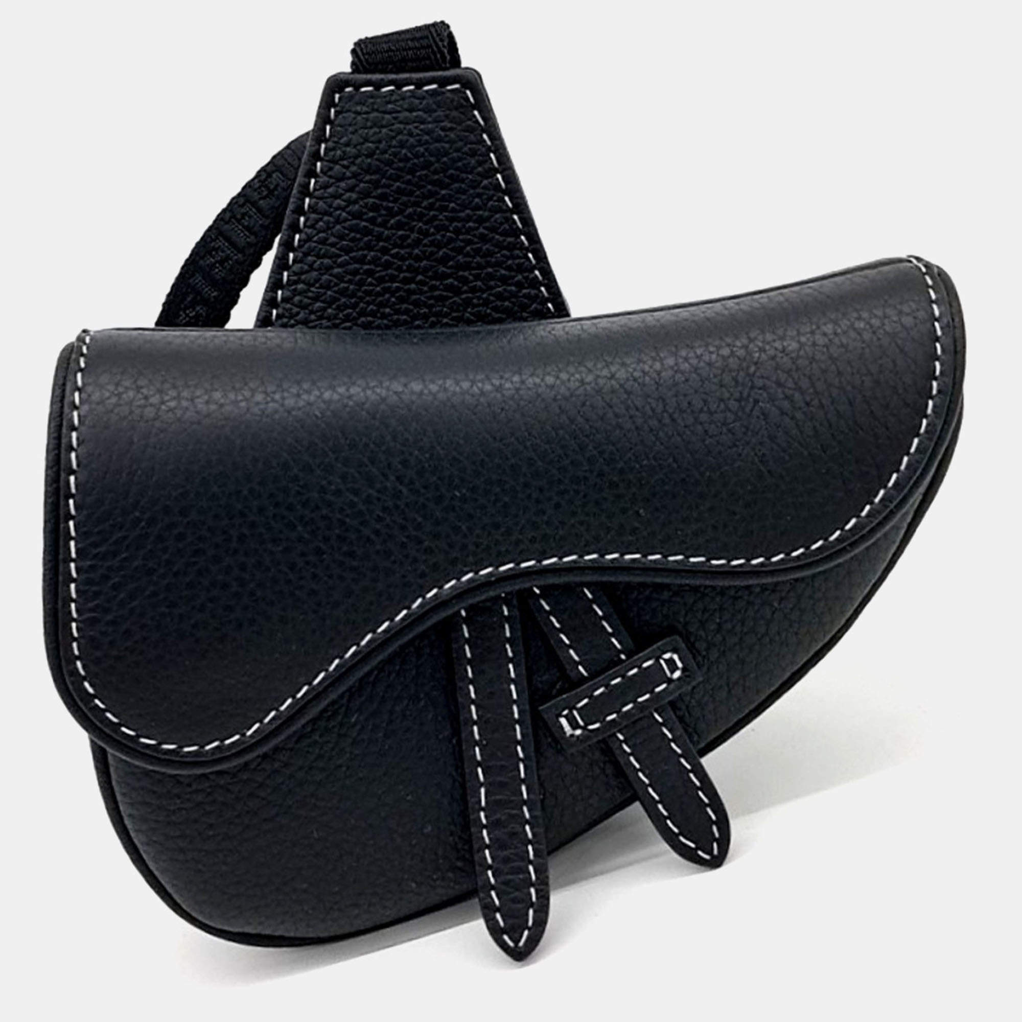 Pre Owned Dior Black Leather Nano Saddle Bag