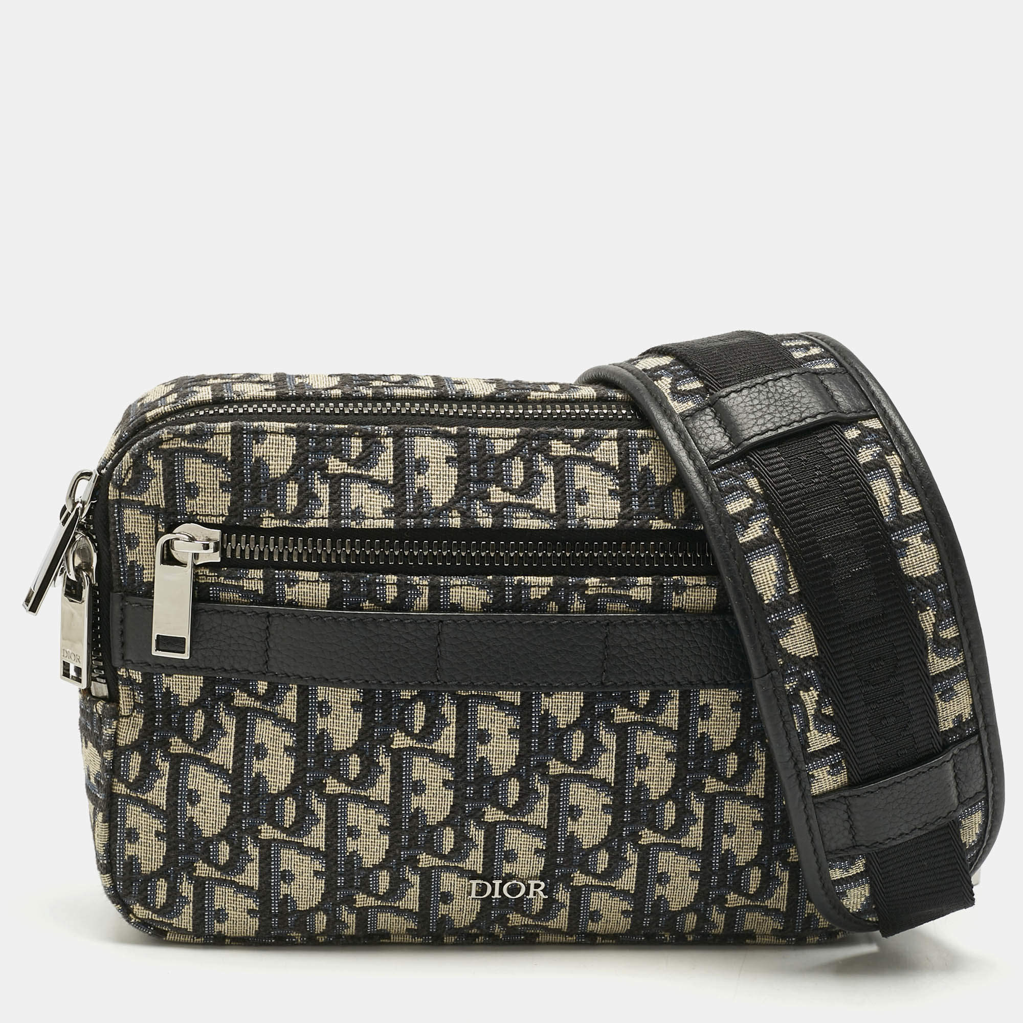 Pre Owned Dior Navy Blue Oblique Canvas Safari Bag