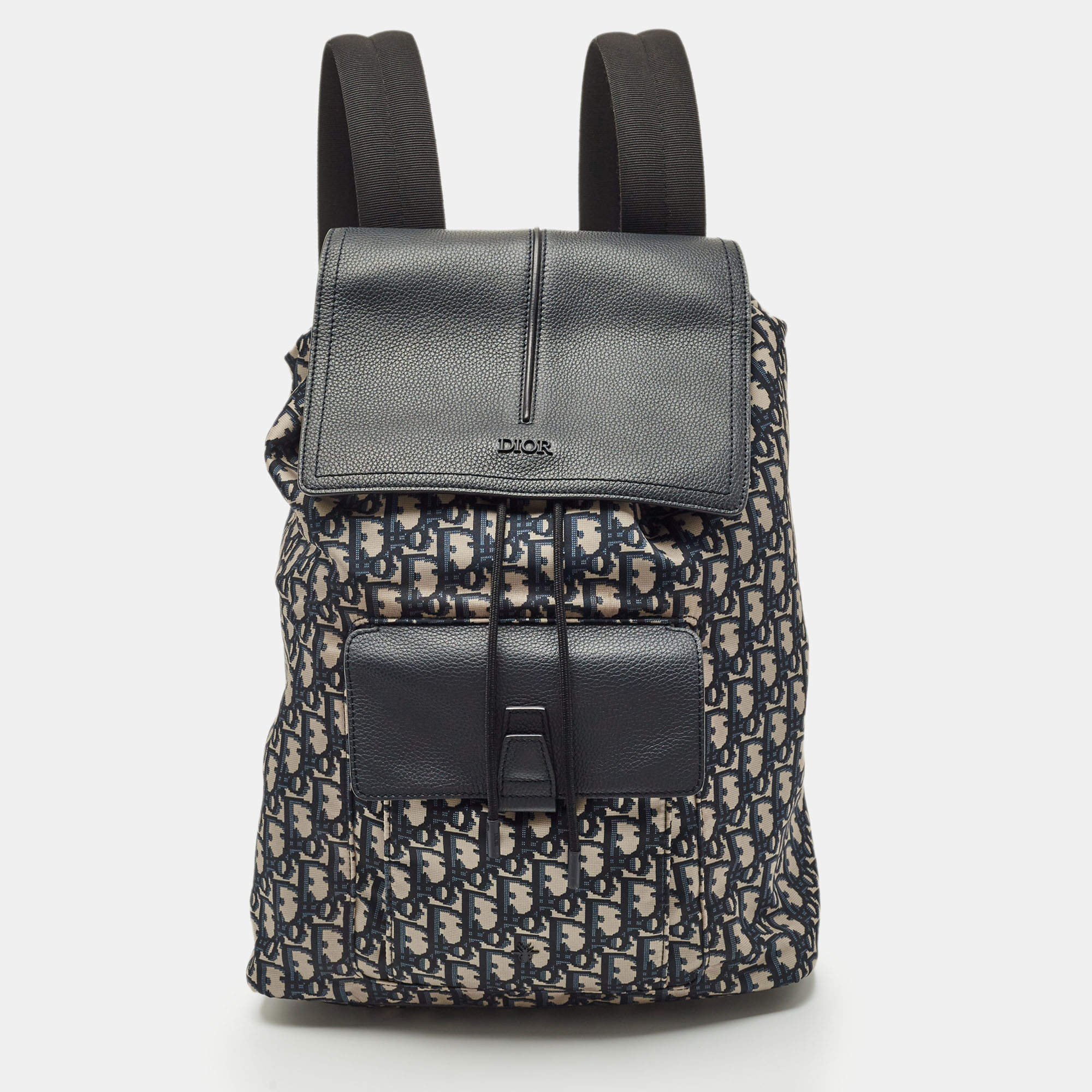 Pre Owned Dior Navy Blue Oblique Nylon Motion Backpack