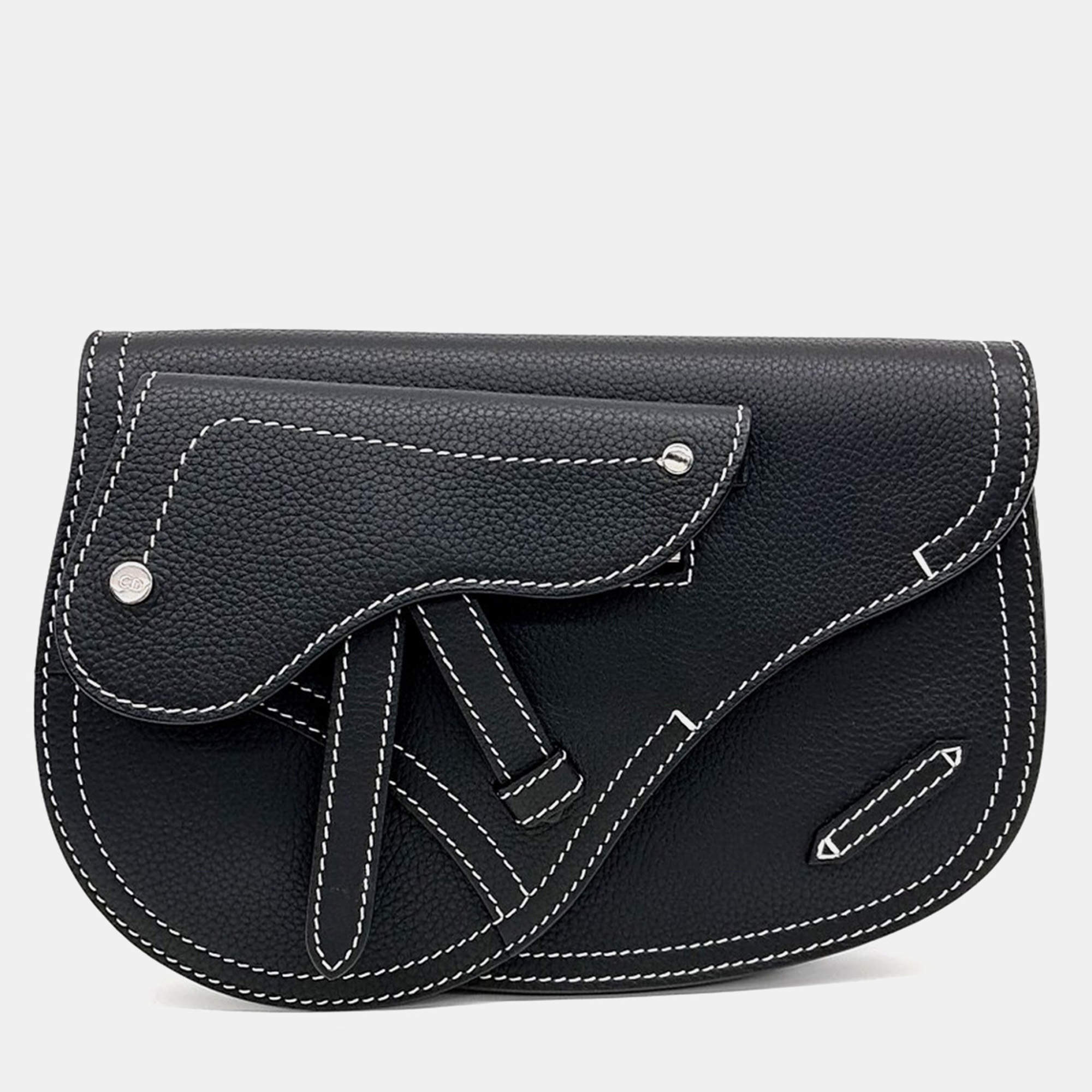 Pre Owned Dior Homme Saddle Black Leather Pouch Bag