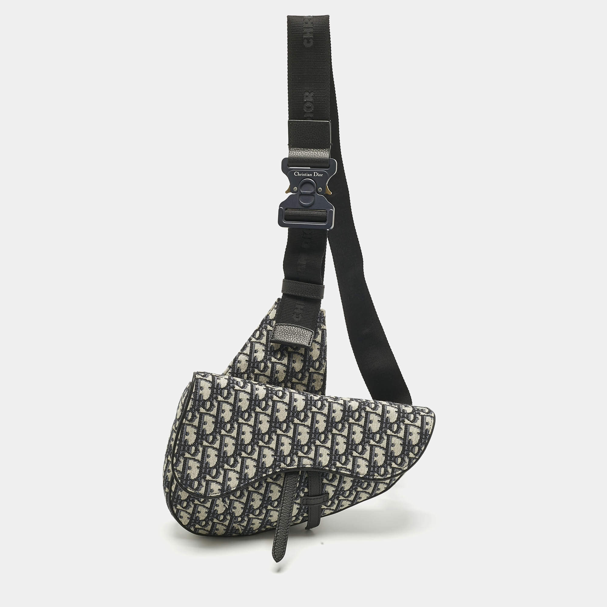 Pre Owned Dior Black Oblique Canvas Saddle Bag