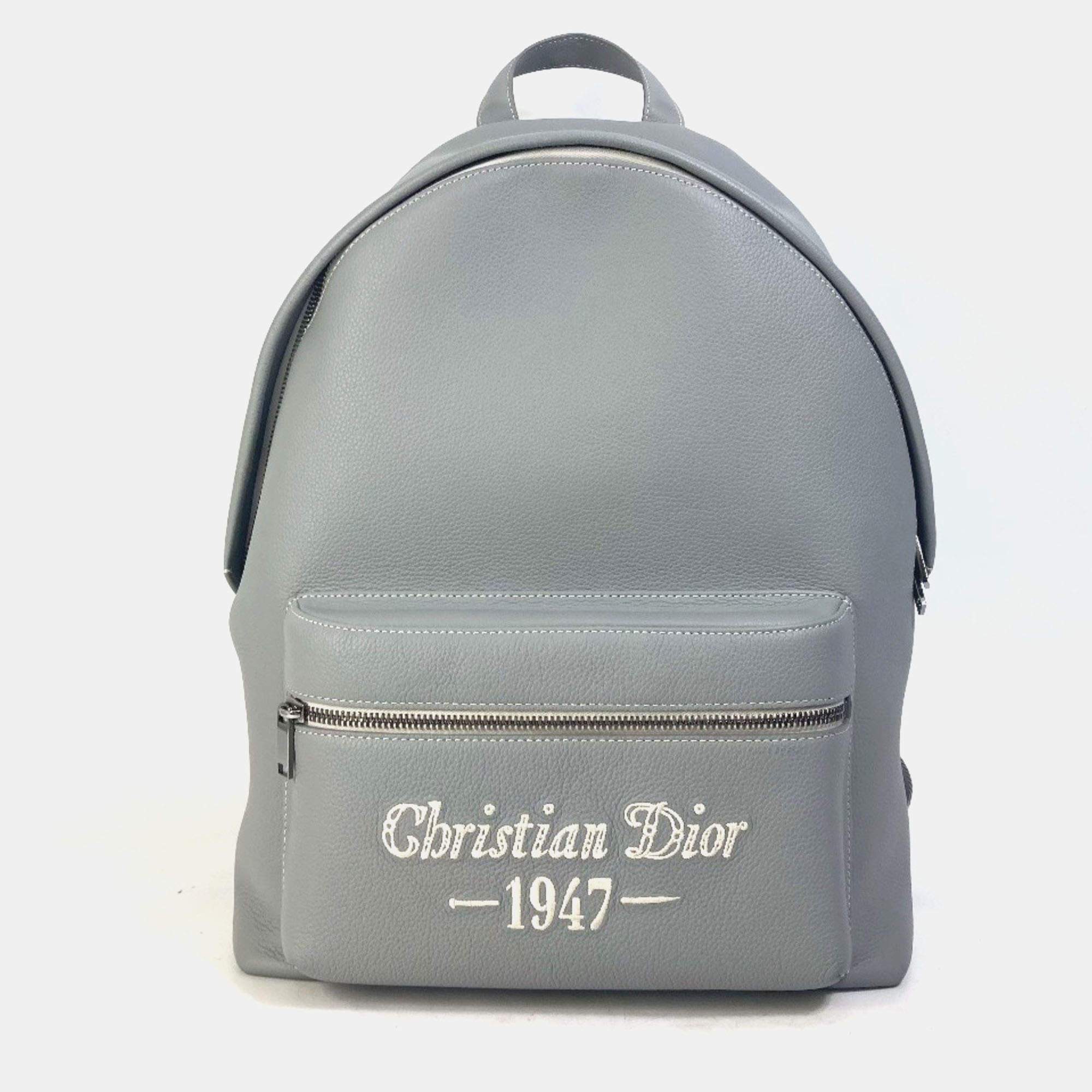 Pre Owned Christian Dior Dior Rider 1947 Logo Backpack  Gray Calfskin