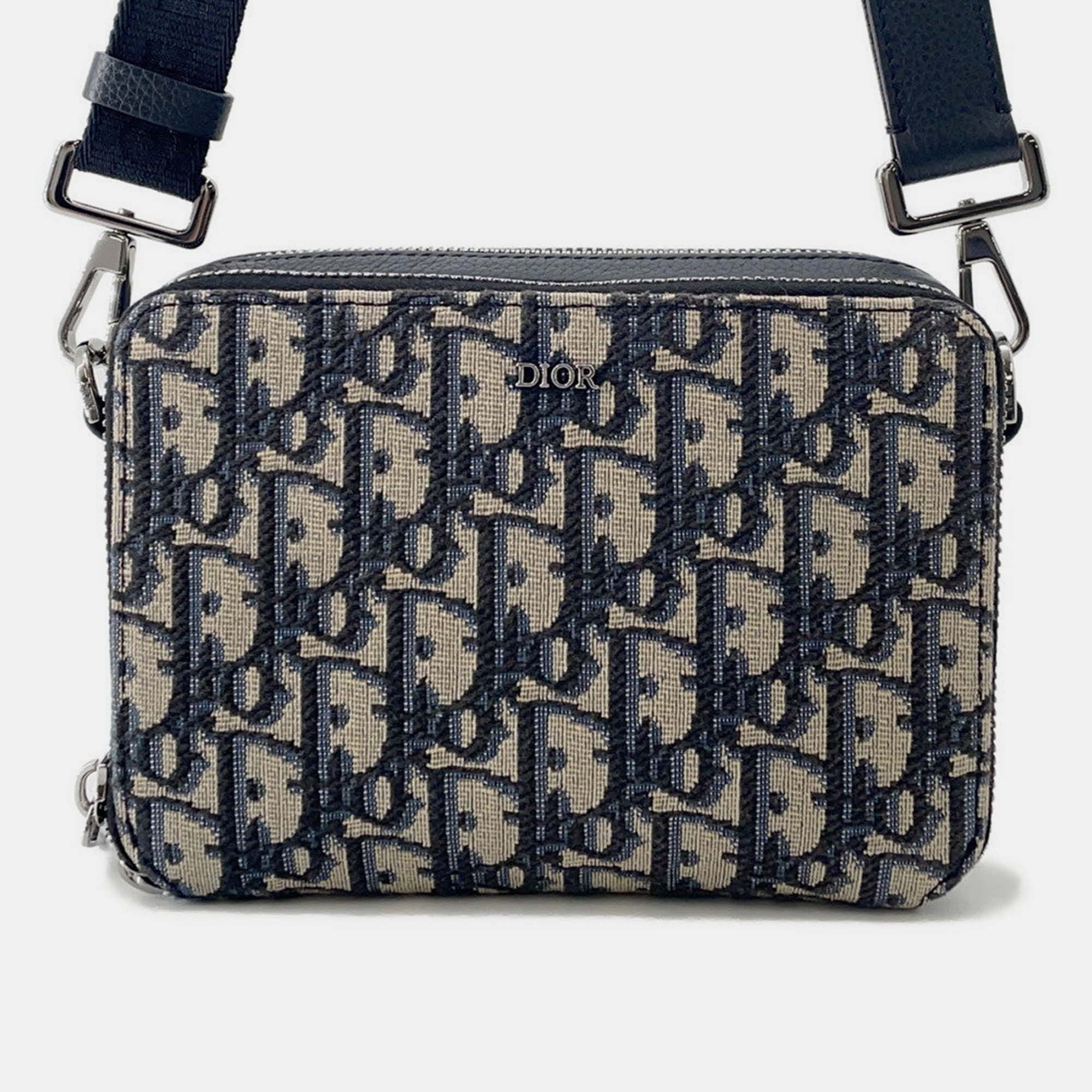 Pre Owned Dior Oblique Shoulder Bag Navy/Beige Canvas