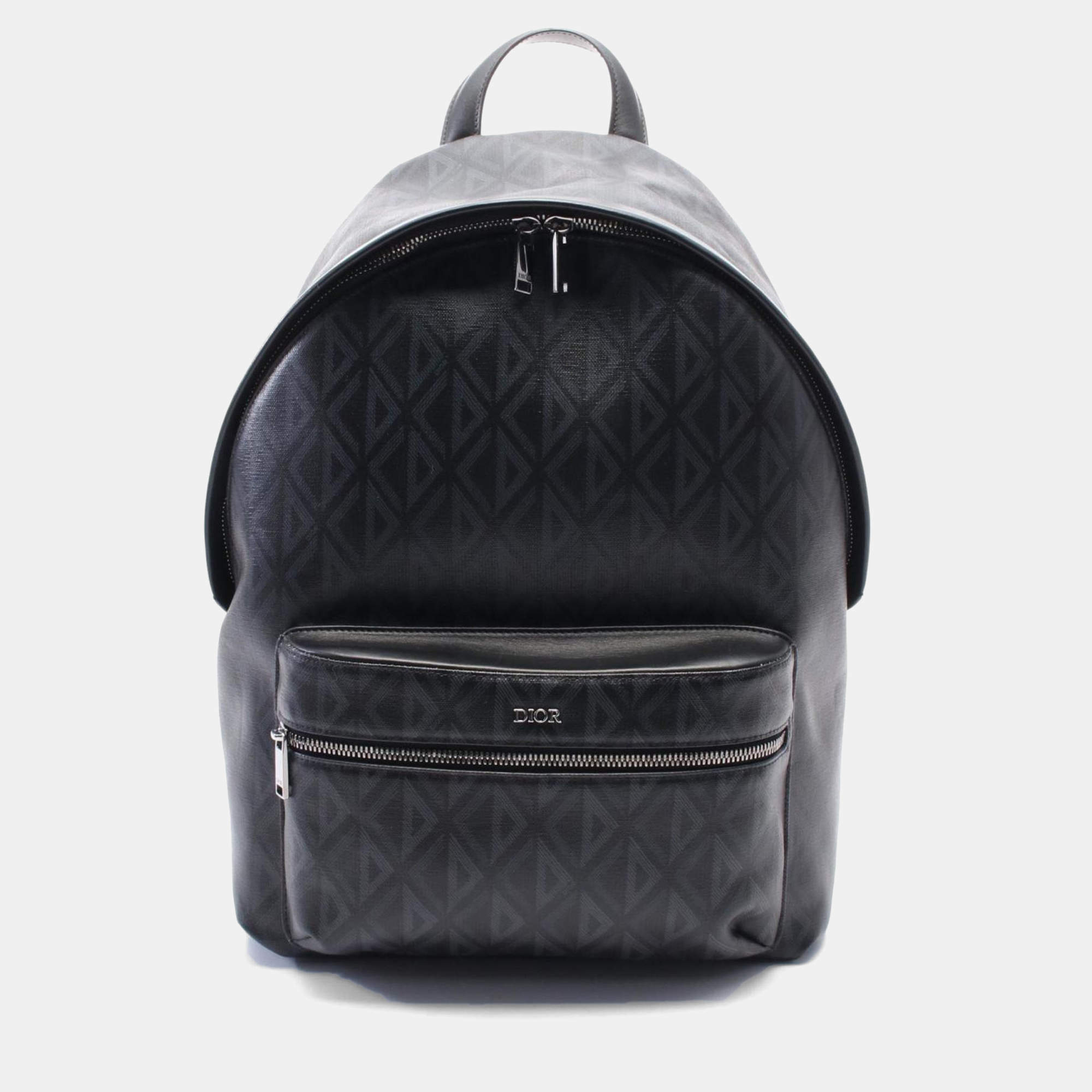 Pre Owned Dior Homme Rider Cd Diamond Backpack  Pvc-Coated Canvas And Leather  Black/Gray