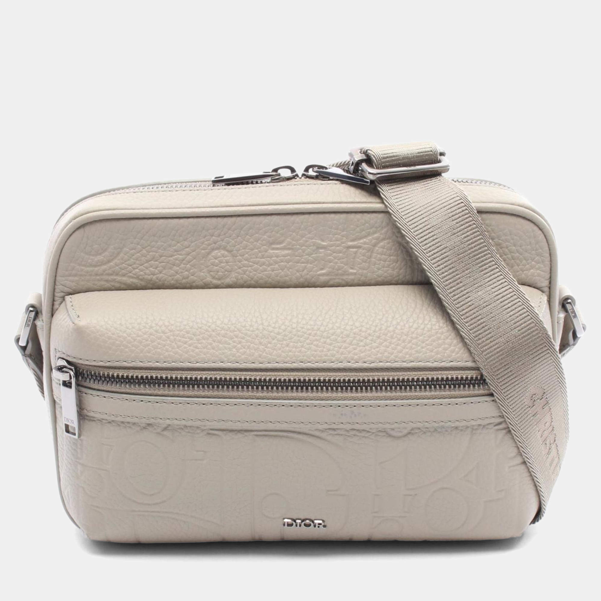 Pre Owned Christian Dior Dior Rider 2.0 Zip Messenger Bag  Shoulder Leather  Beige