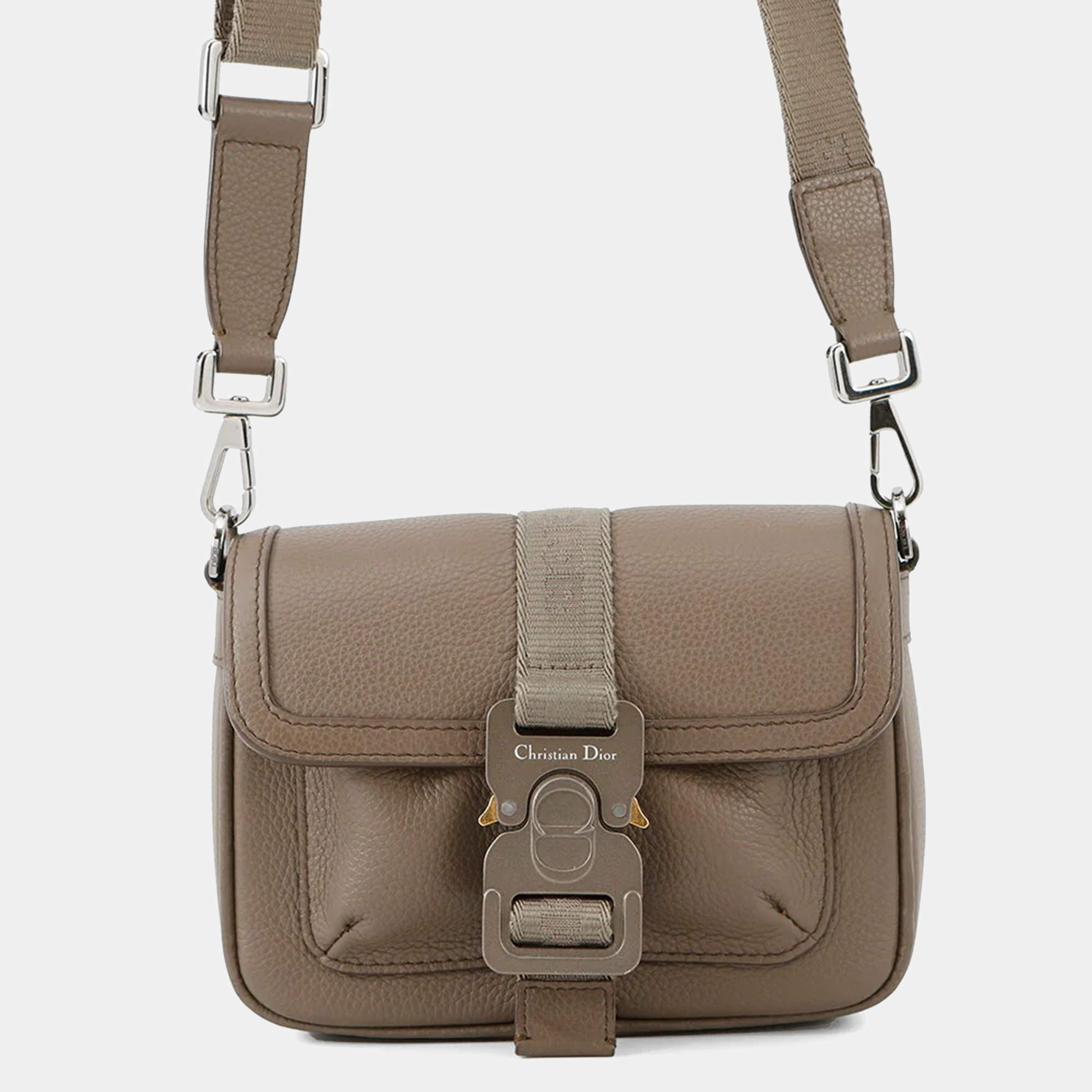 Pre Owned Dior Hit The Road Roller Coaster Shoulder Bag Olive Leather Size Mini
