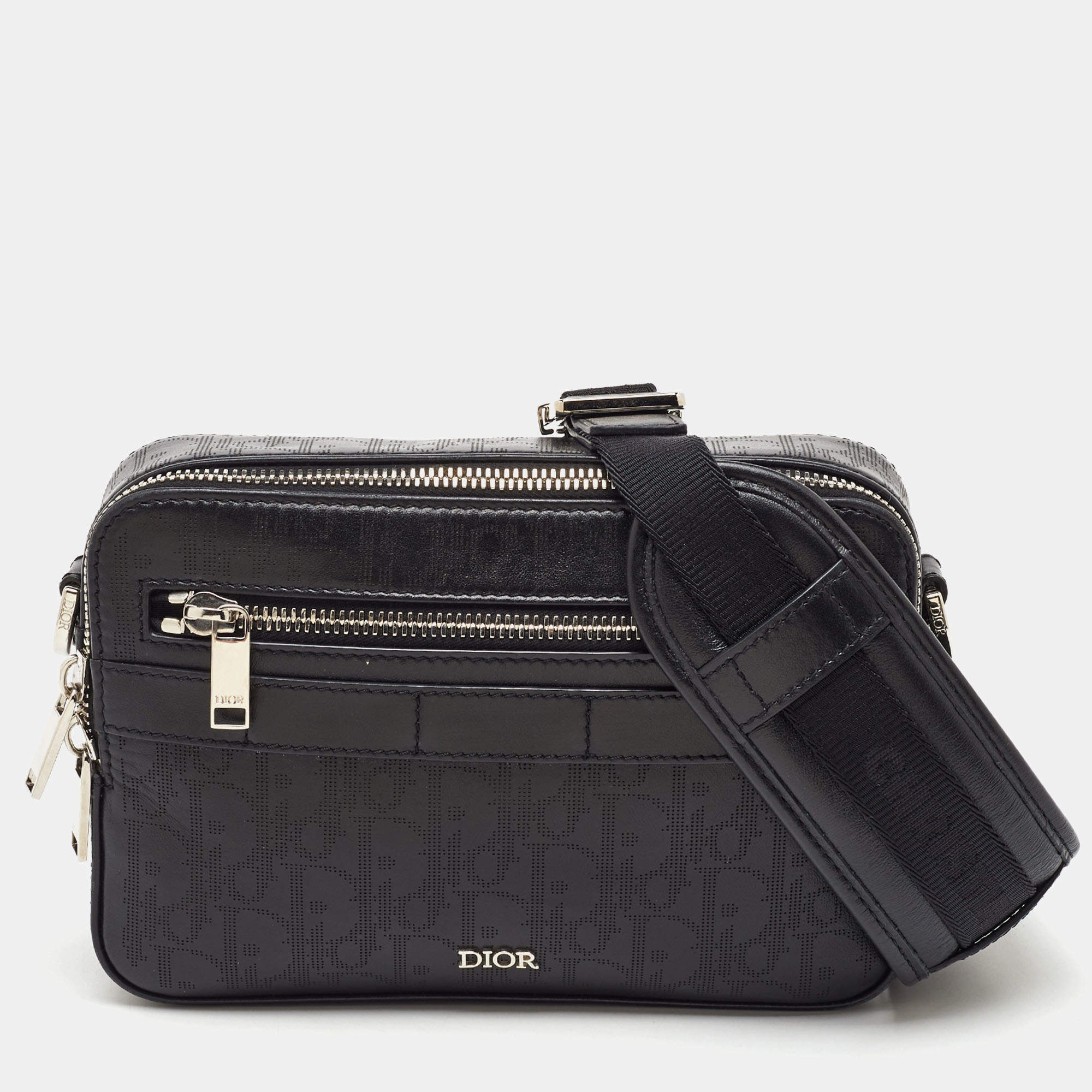 Pre Owned Dior Black Perforated Oblique Leather Galaxy Safari Messenger Bag
