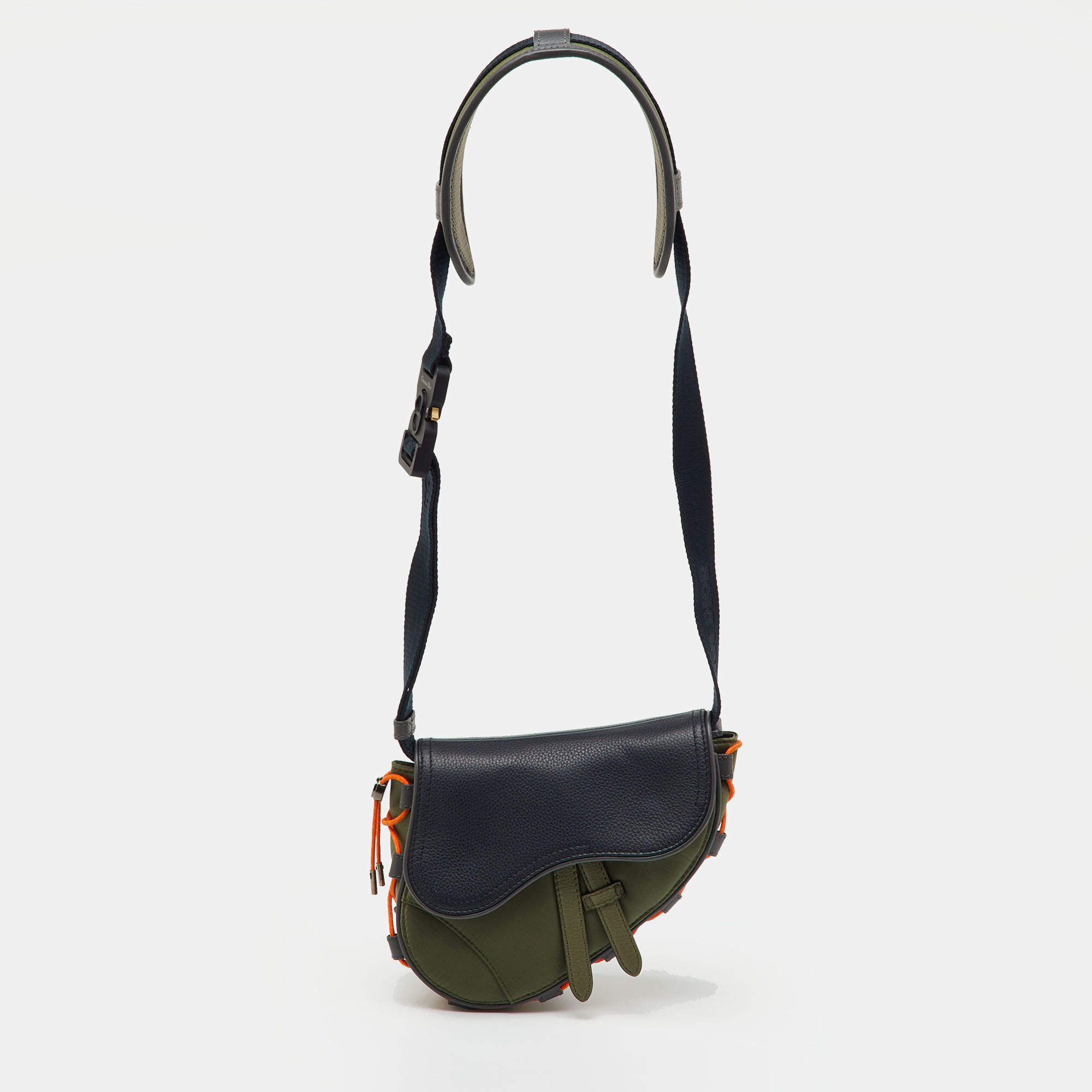 Pre Owned Dior x Sacai Multicolor Technical Fabric and Leather Mini Saddle Bag