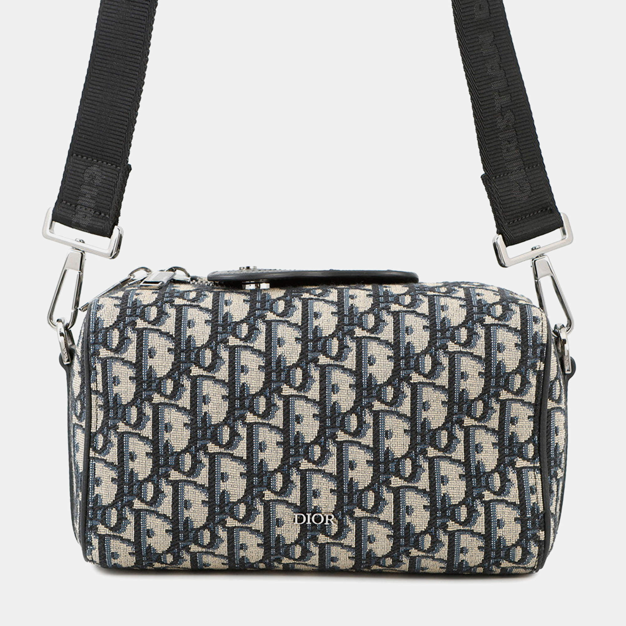 Pre Owned Dior Rango Oblique Shoulder Bag Navy/Beige Canvas Leather Size 22