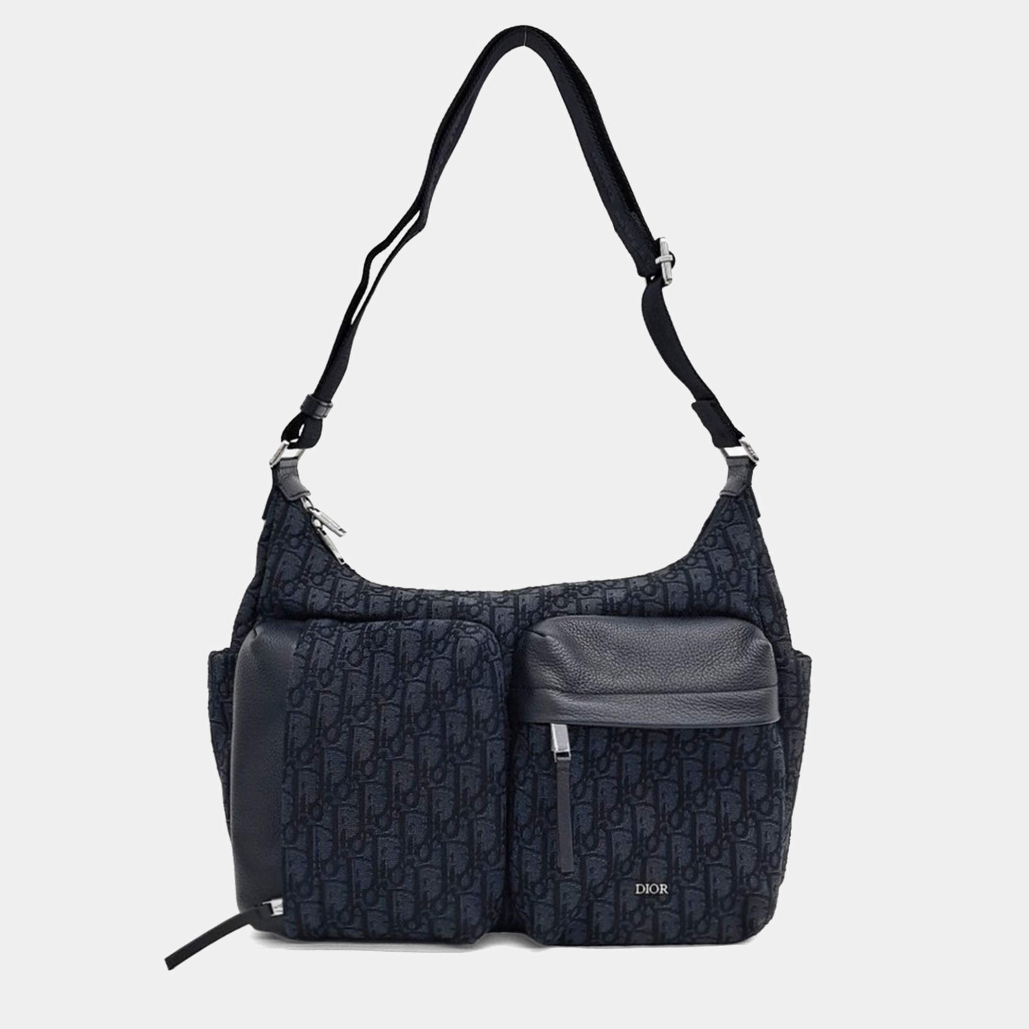 مملوكة مسبقًا Dior Black Fabric Rider Soft Hobo Bag Medium