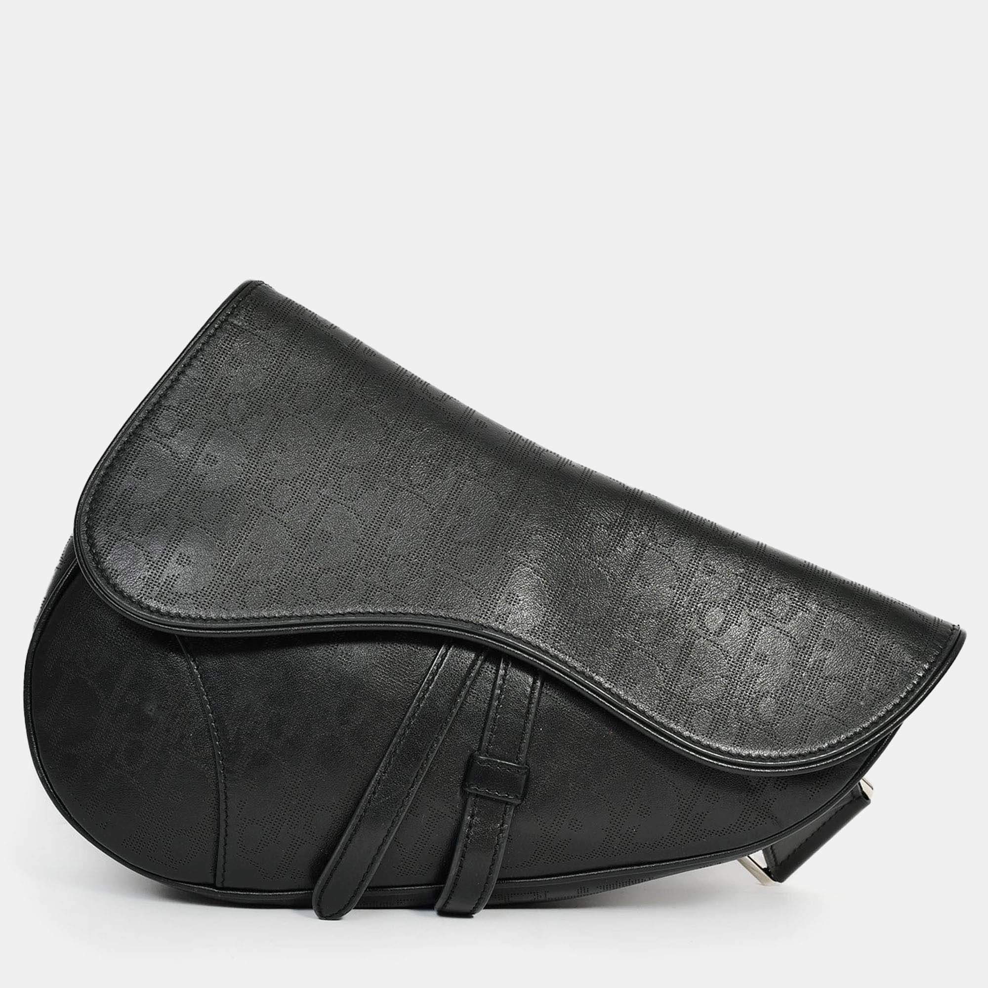 مملوكة مسبقًا Christian Dior 2020 Black Oblique Leather Saddle Bag (Mens)