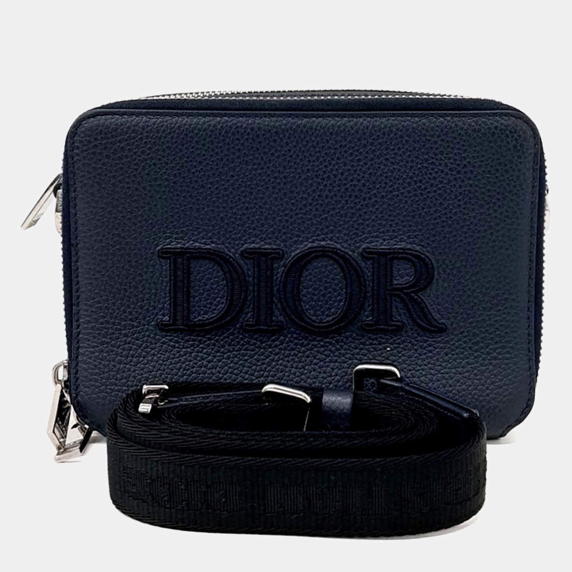 Pre Owned Dior Navy Blue Leather Mini Crossbody Bag