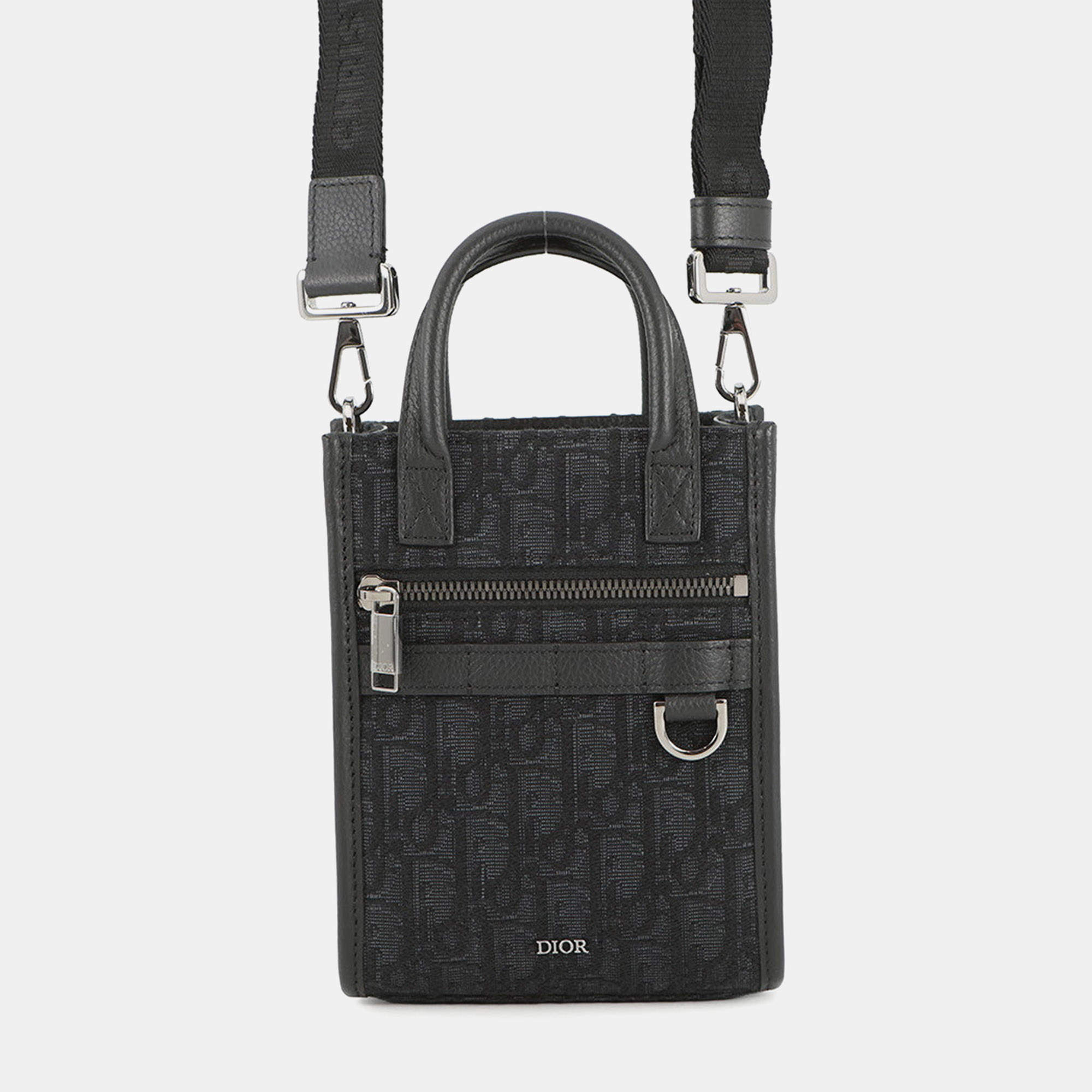 Pre Owned حقيبة كتف ثنائية الاتجاه ديور أوبليك سفاري شمال جنوب قماش جلد أسود حجم صغير