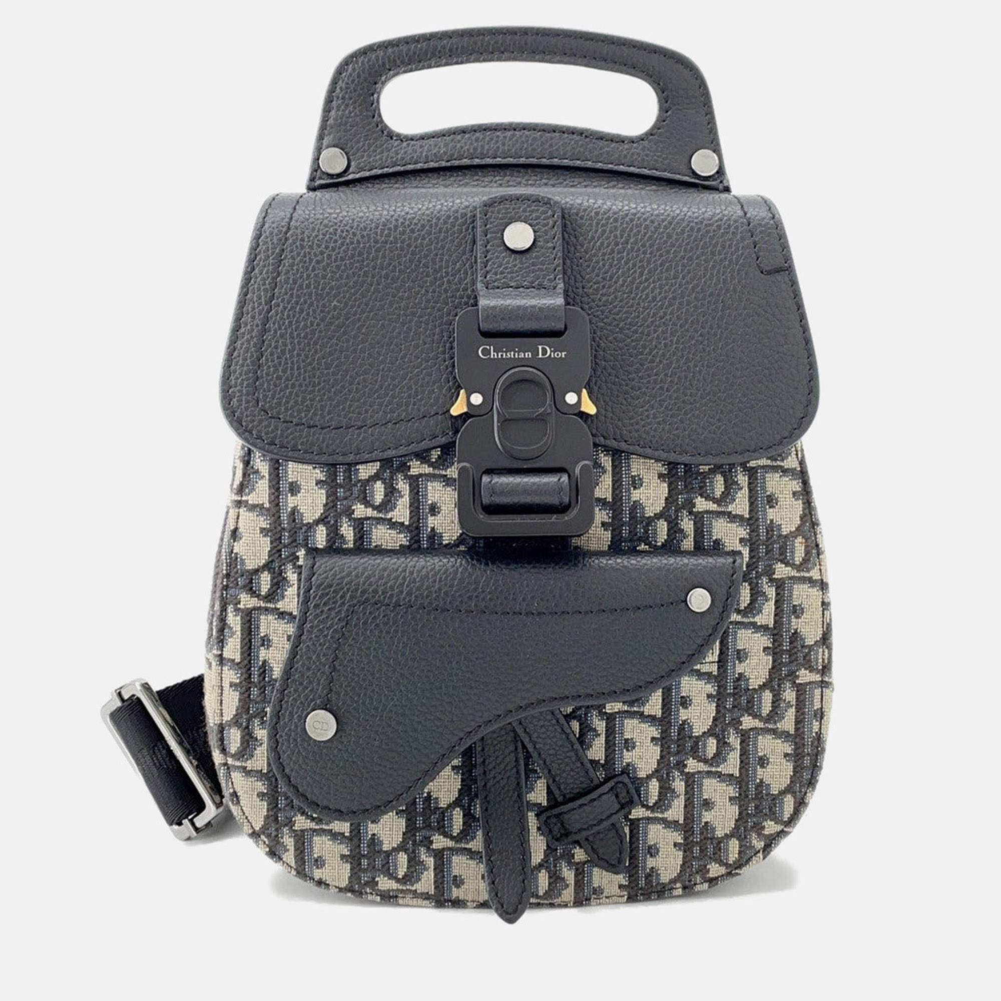 Pre Owned حقيبة كامبري ديور أوبليك جالوب ميني سيلينغ قماش أسود/بيج وجلد