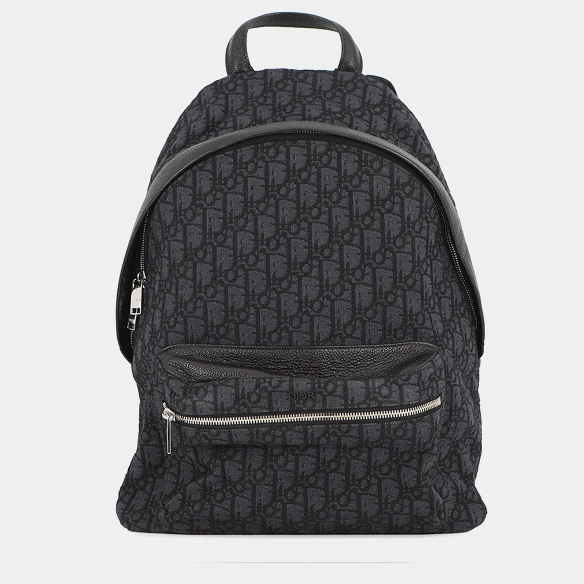 Pre Owned Dior Oblique Jacquard Rider Backpack Black Canvas Leather