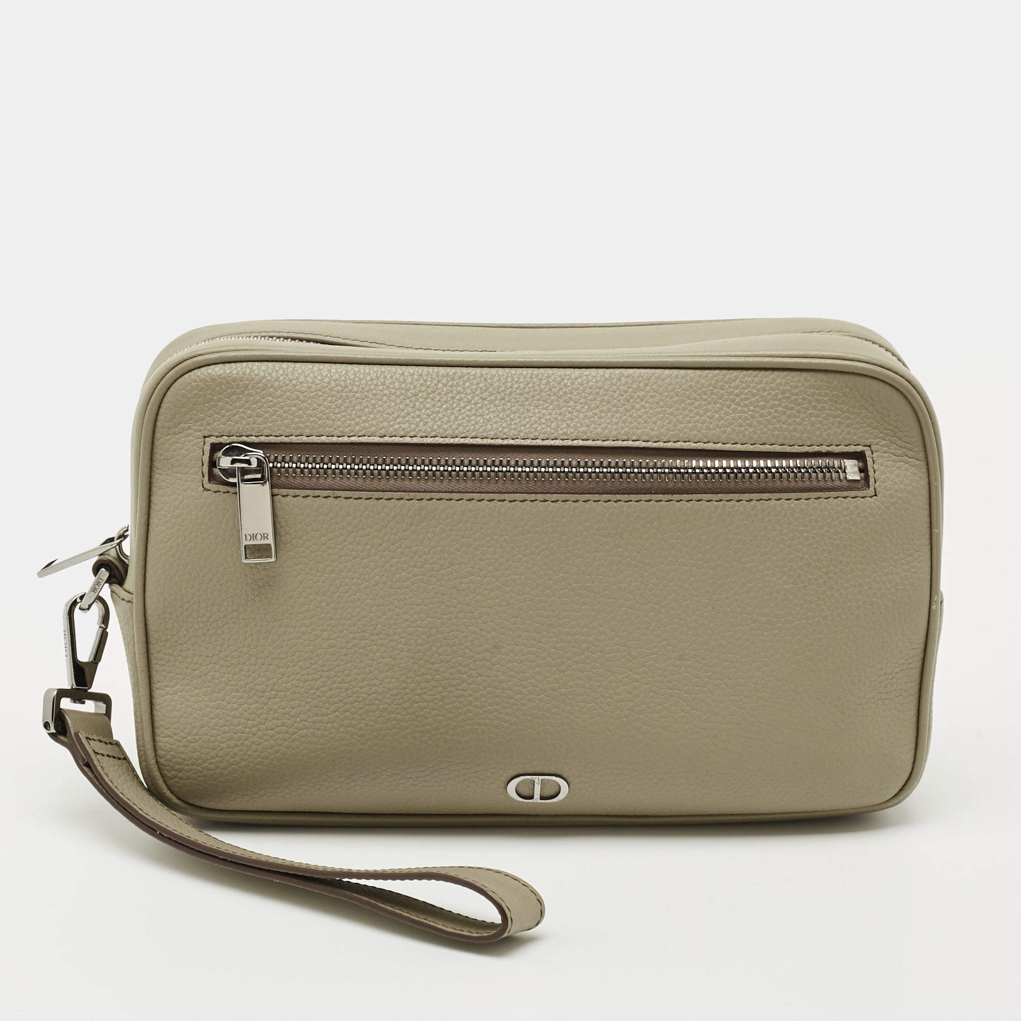 Pre Owned Dior Light Green Leather Toiletry Pouch