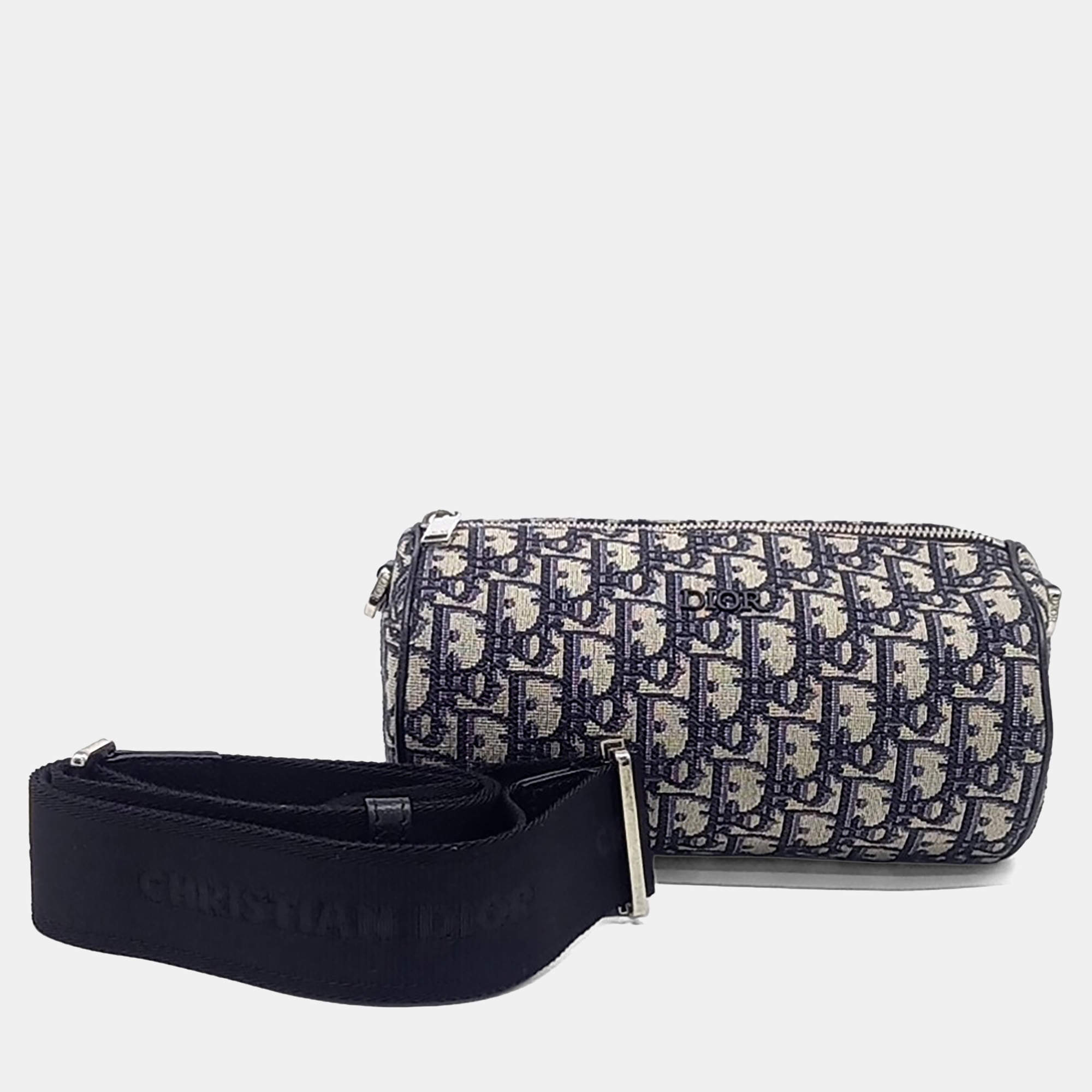 Pre Owned Dior Blue Fabric Oblique Roller Bag