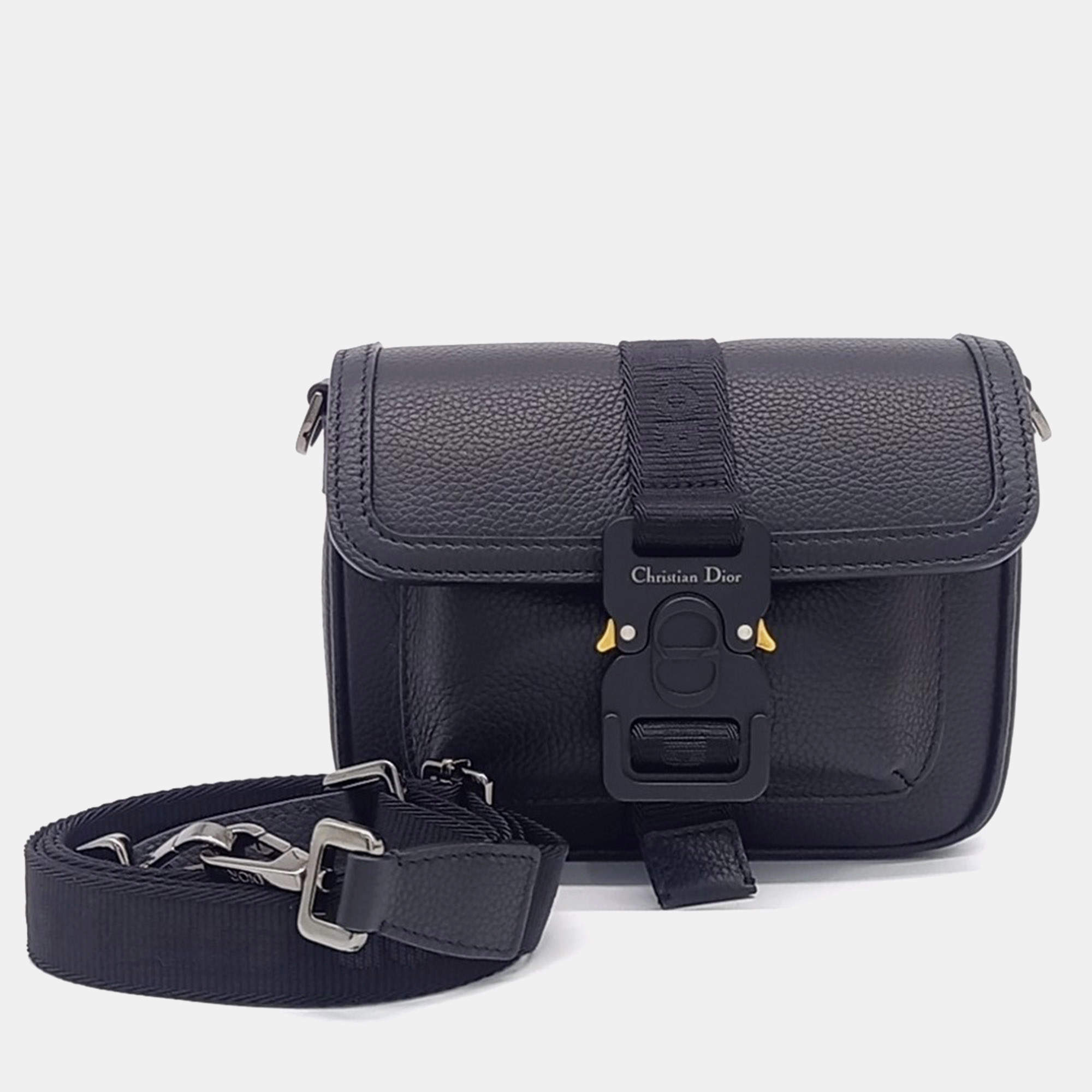 Pre Owned Dior Black Leather Hit The Road Mini Messenger Bag