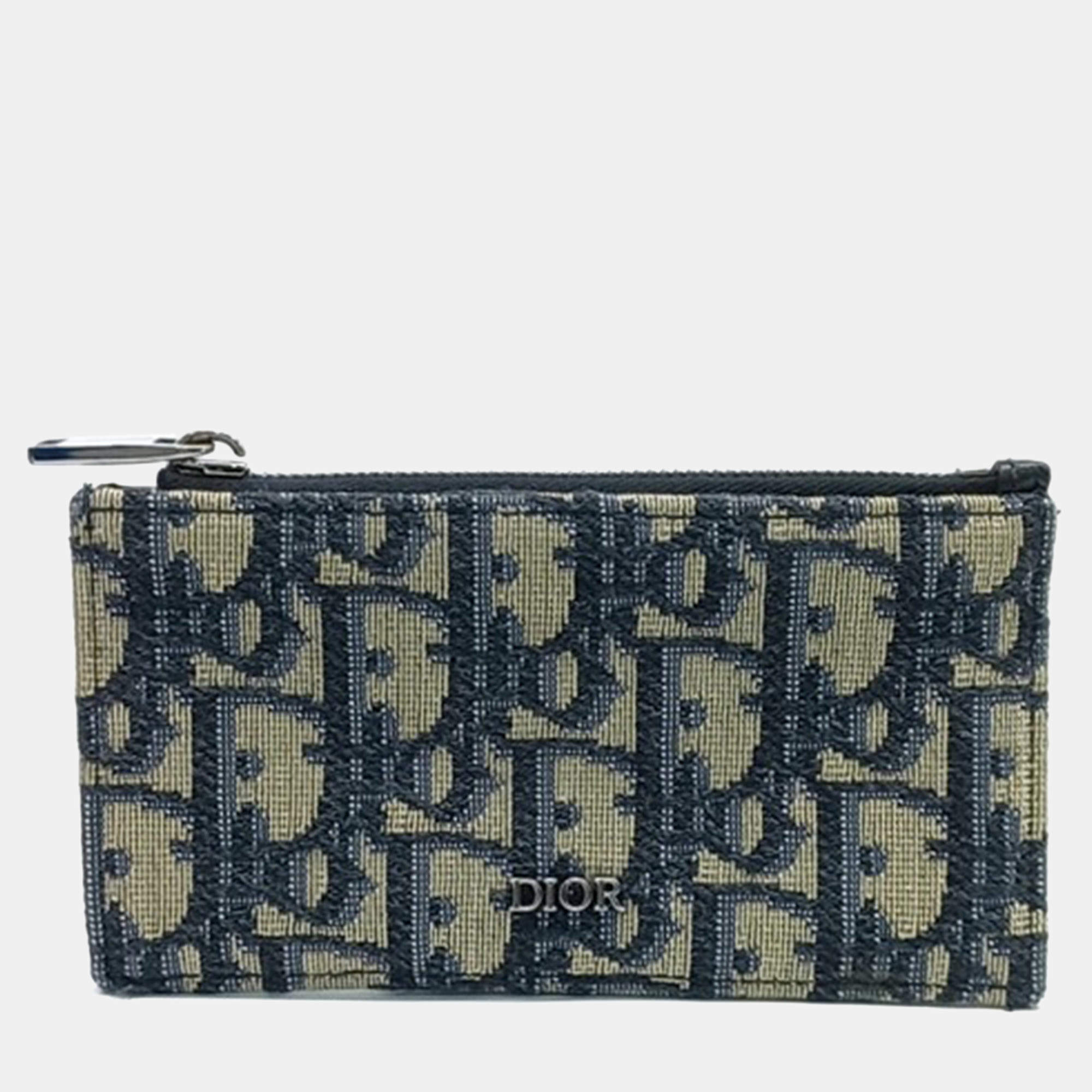 Pre Owned Dior Navy Blue Coated Canvas Homme Oblique Cardholder 