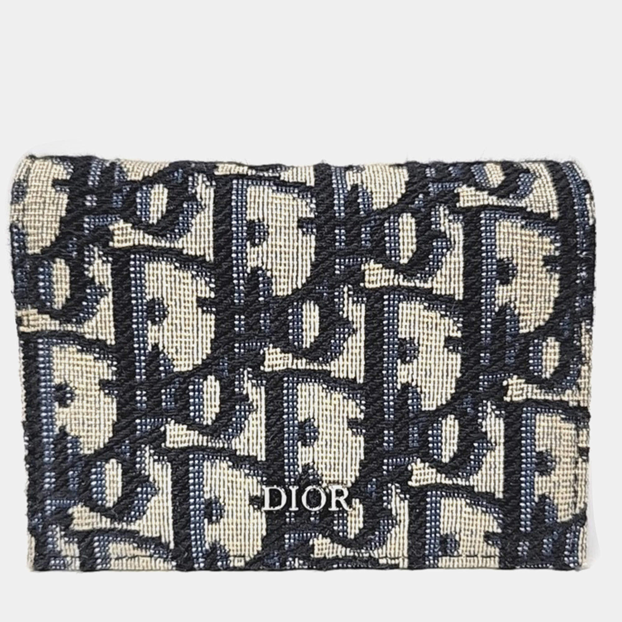 Pre Owned محفظة بطاقات ديور كانفاس بيج/أزرق بحري أوبليك هوم 